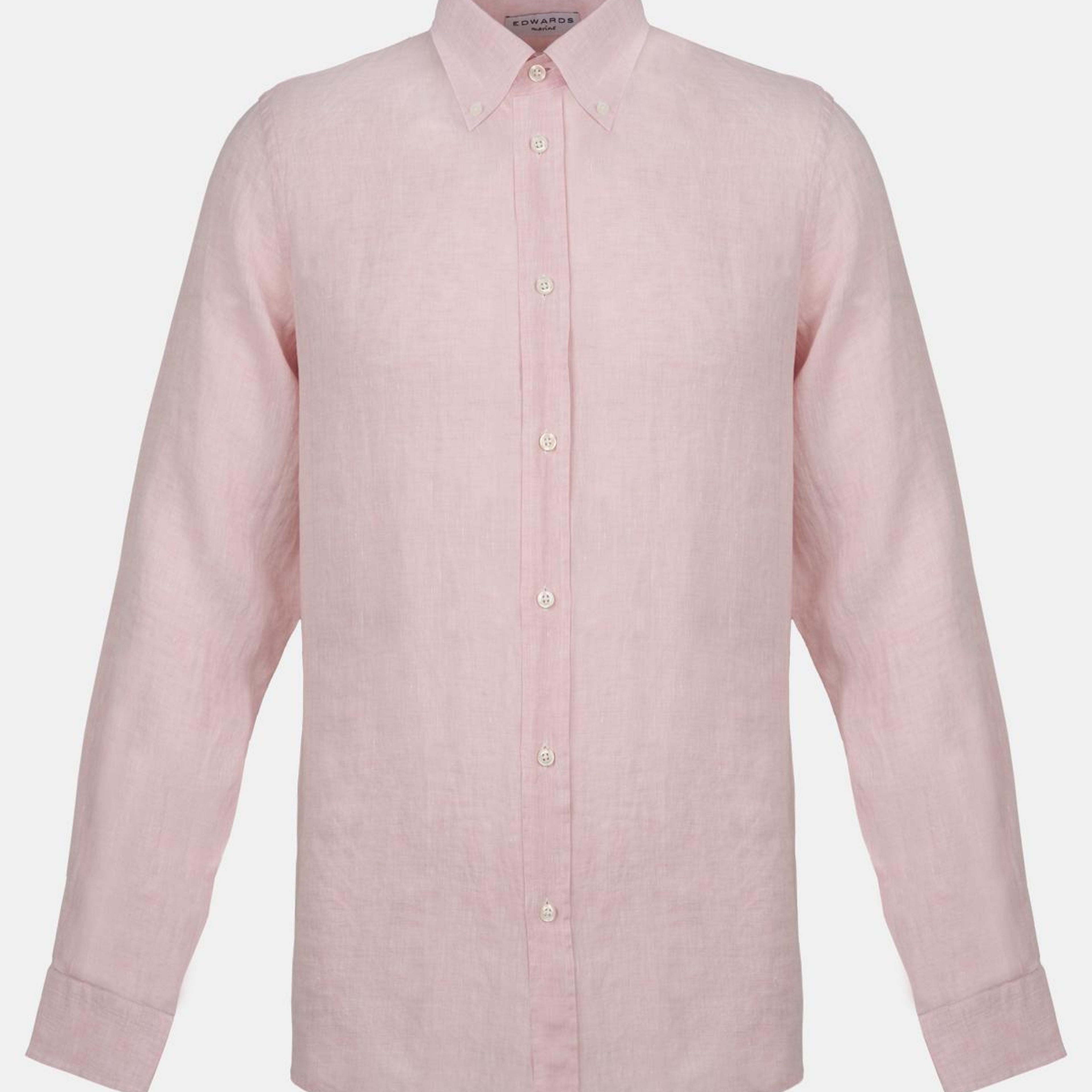 Erkek Pembe Düğmeli Yaka Keten Gömlek