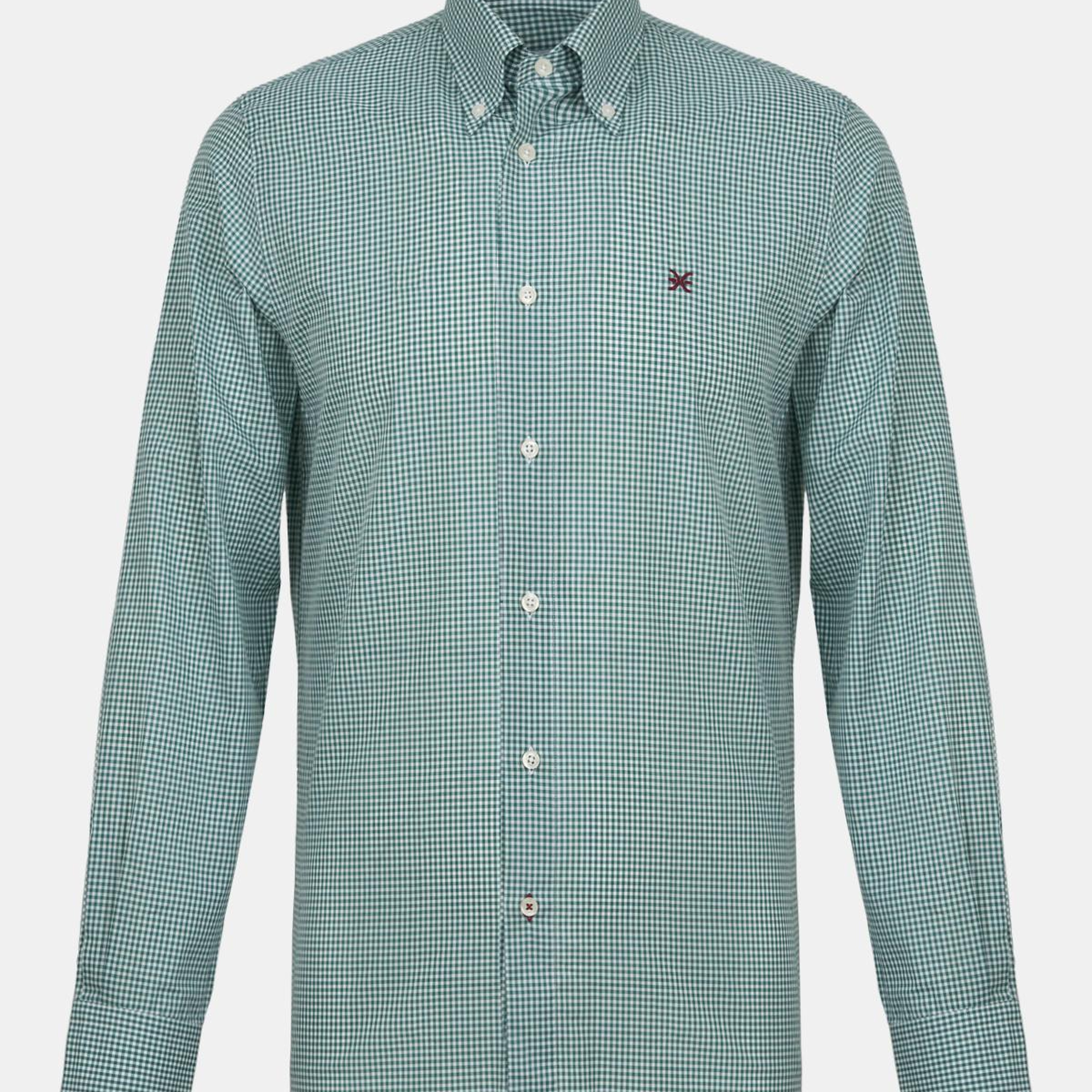 Erkek Yeşil Düğmeli Yaka Pötikare Spor Gömlek