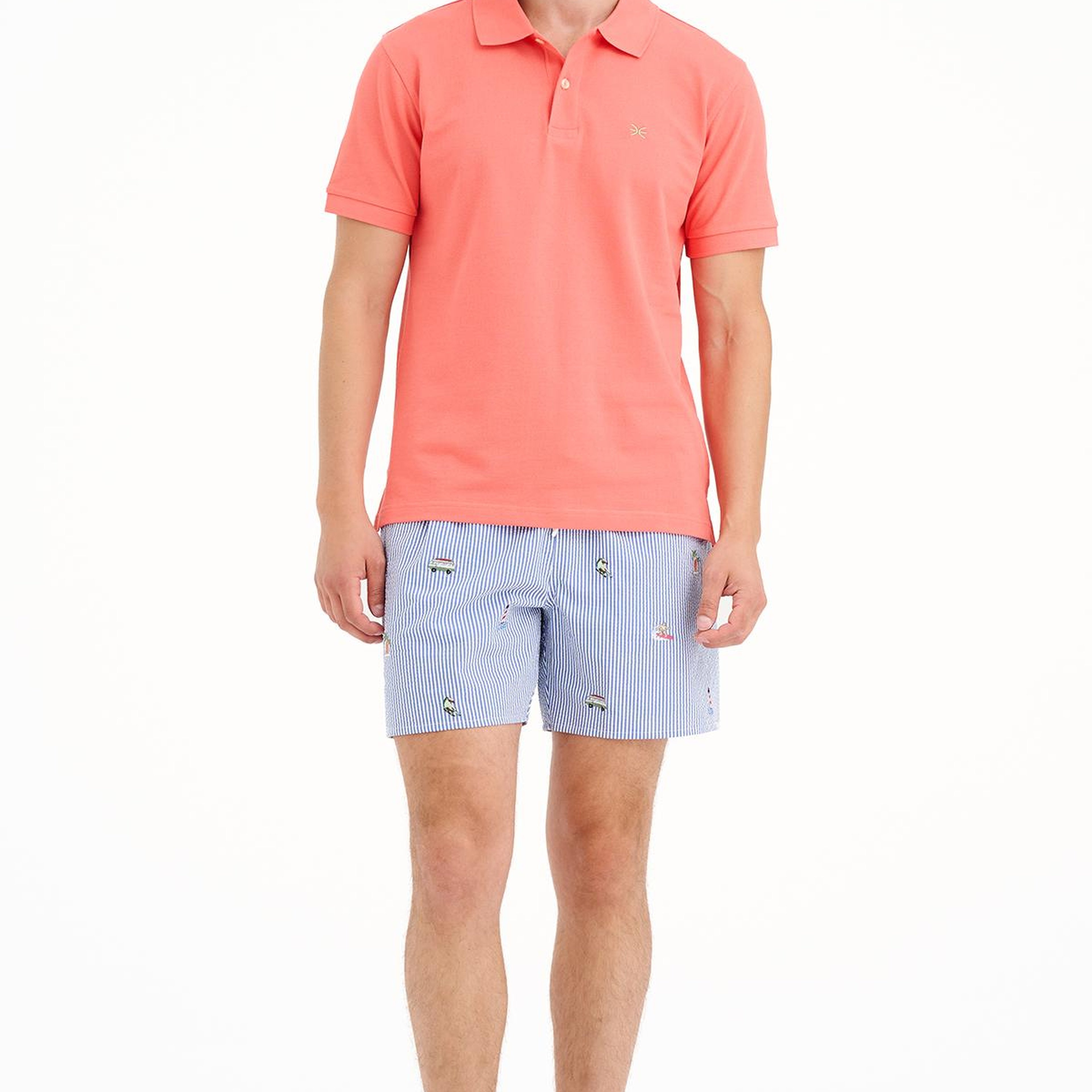 Erkek Mavi Nakışlı Gofre Deniz Şortu