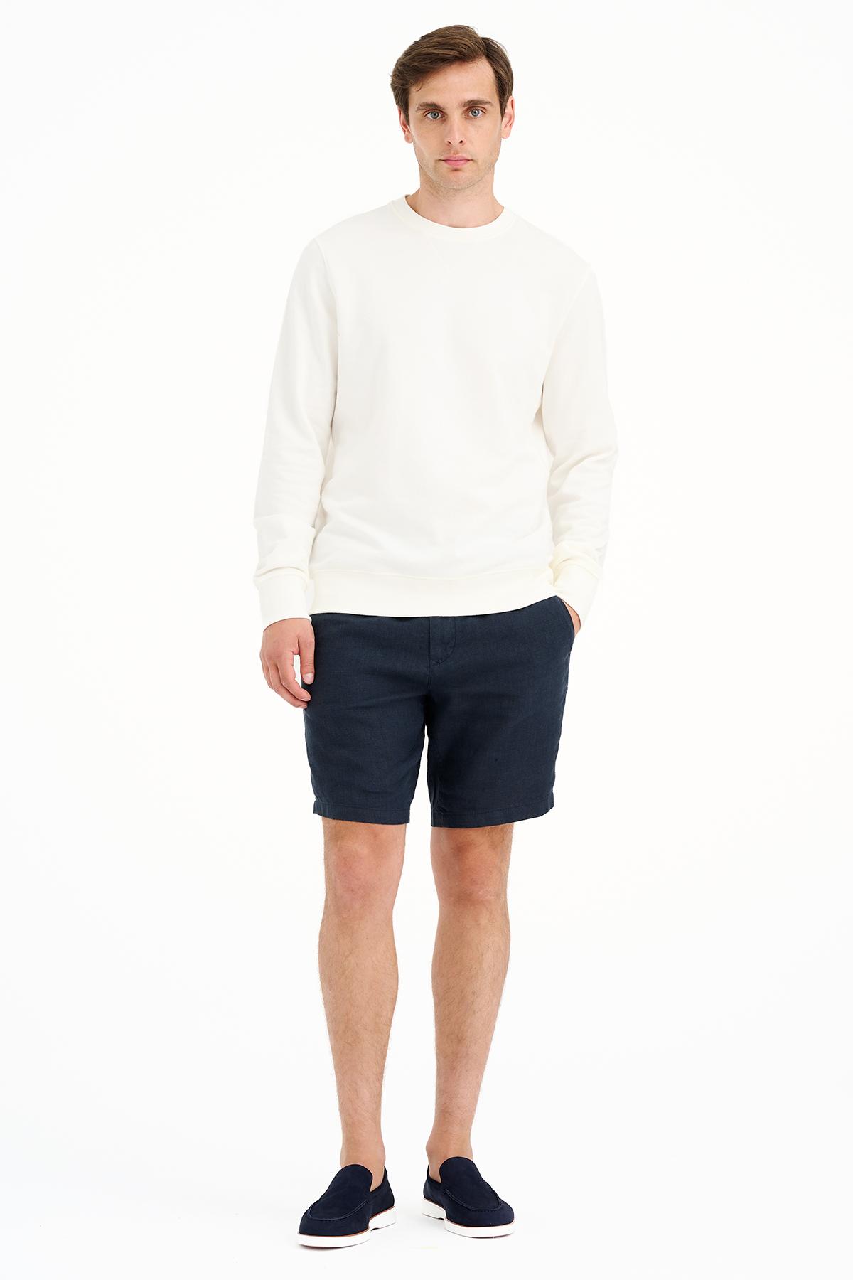 Erkek Beyaz Bisiklet Yaka Basic Sweatshirt