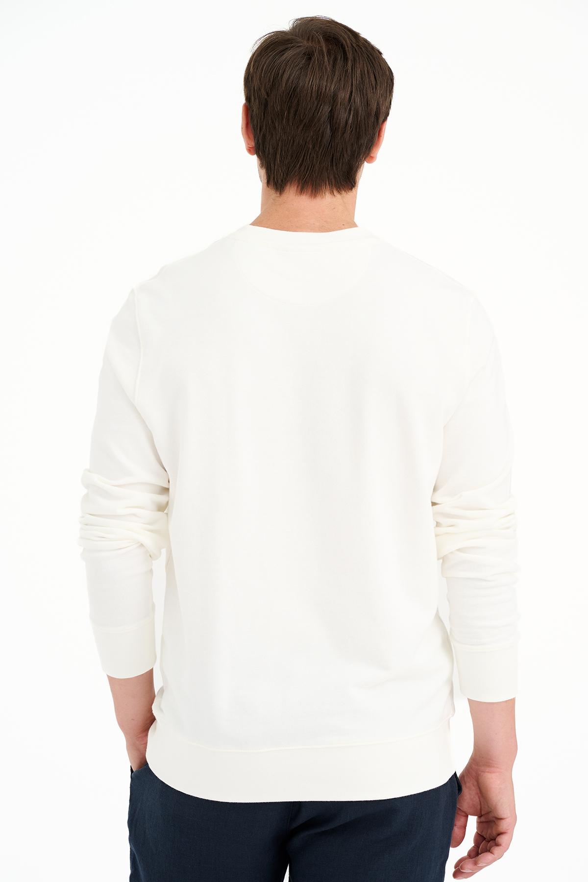 Erkek Beyaz Bisiklet Yaka Basic Sweatshirt