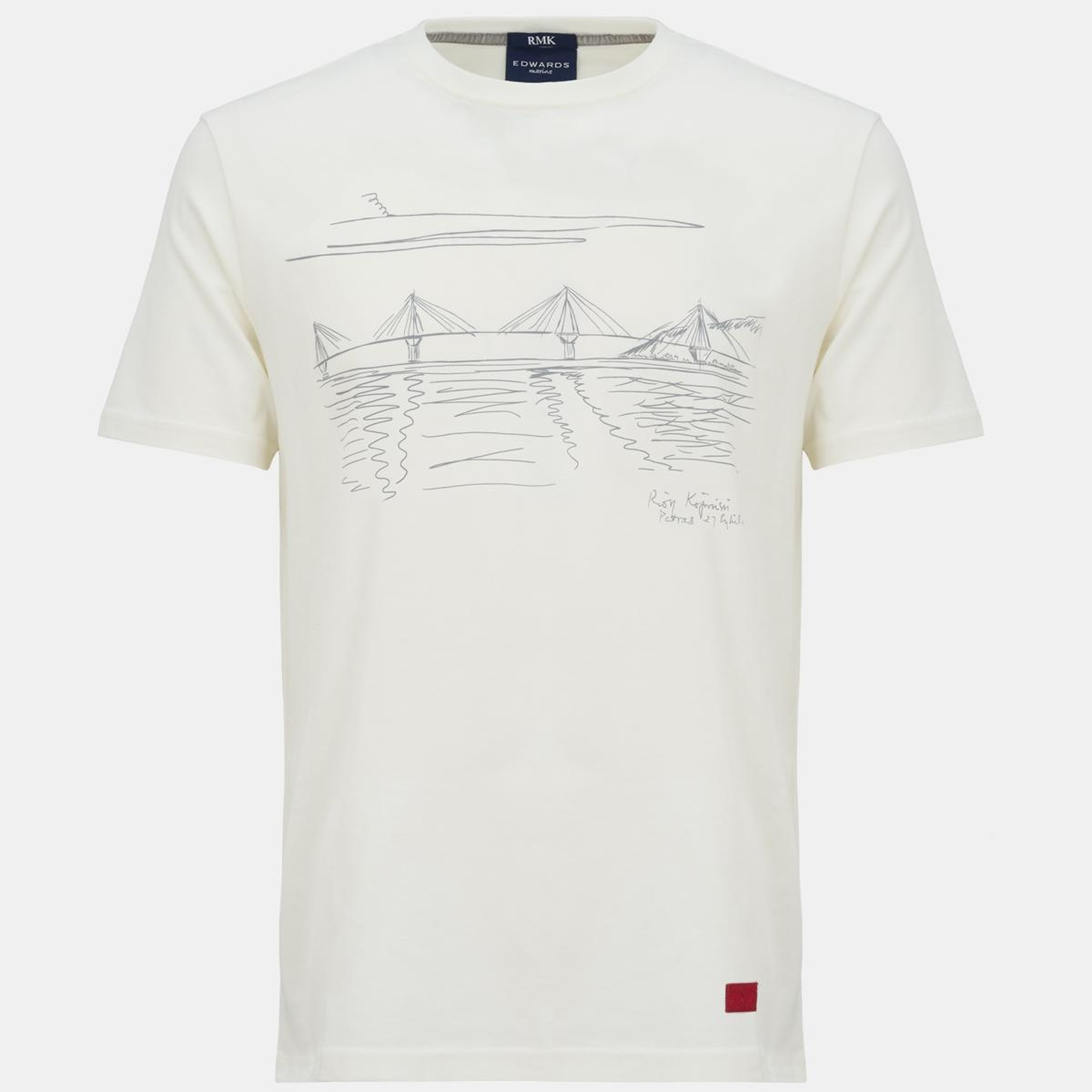 Erkek Beyaz Köprü Baskılı Bisiklet Yaka T-Shirt