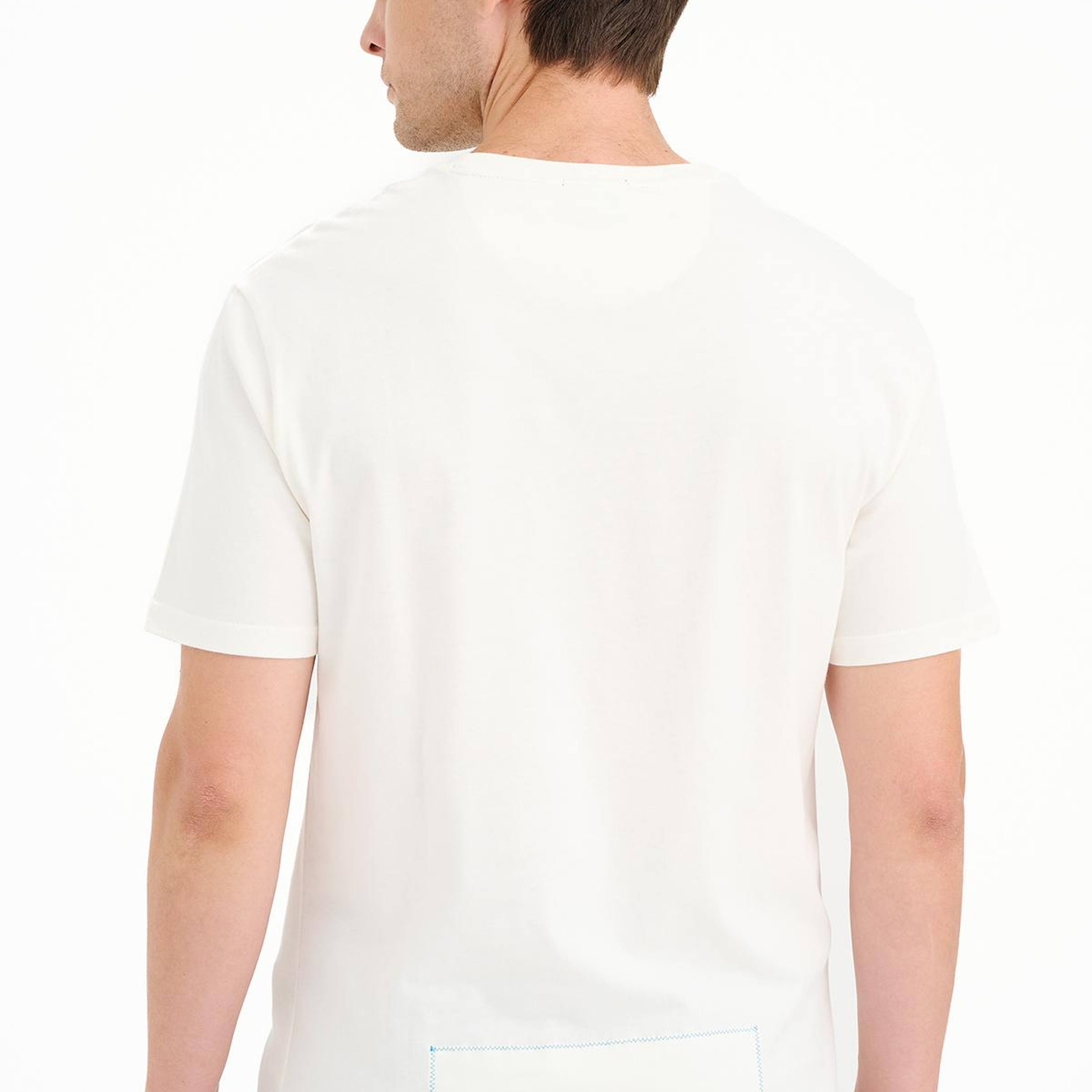 Erkek Beyaz Köprü Baskılı Bisiklet Yaka T-Shirt