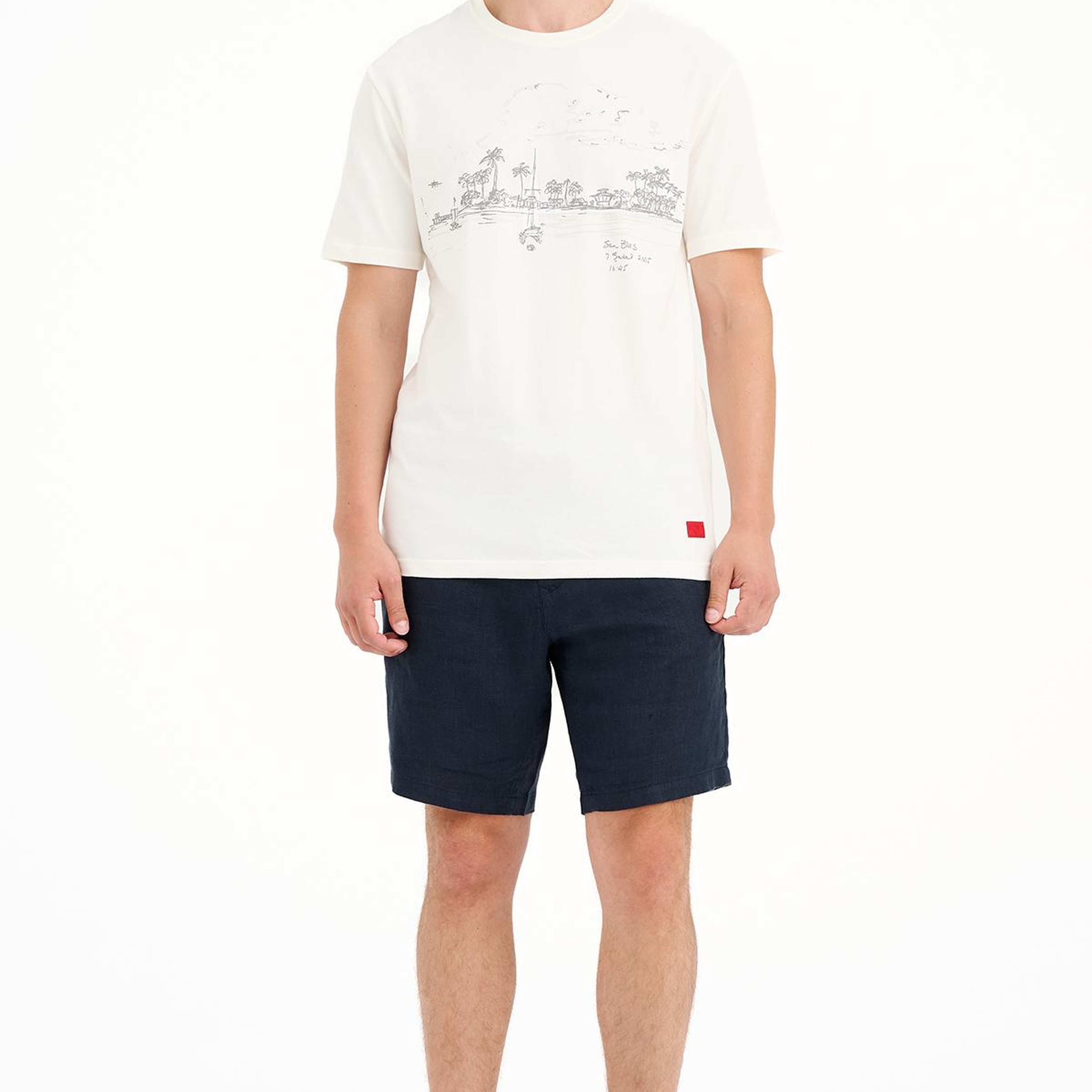 Erkek Beyaz St Blas Baskılı Bisiklet Yaka  T-Shirt