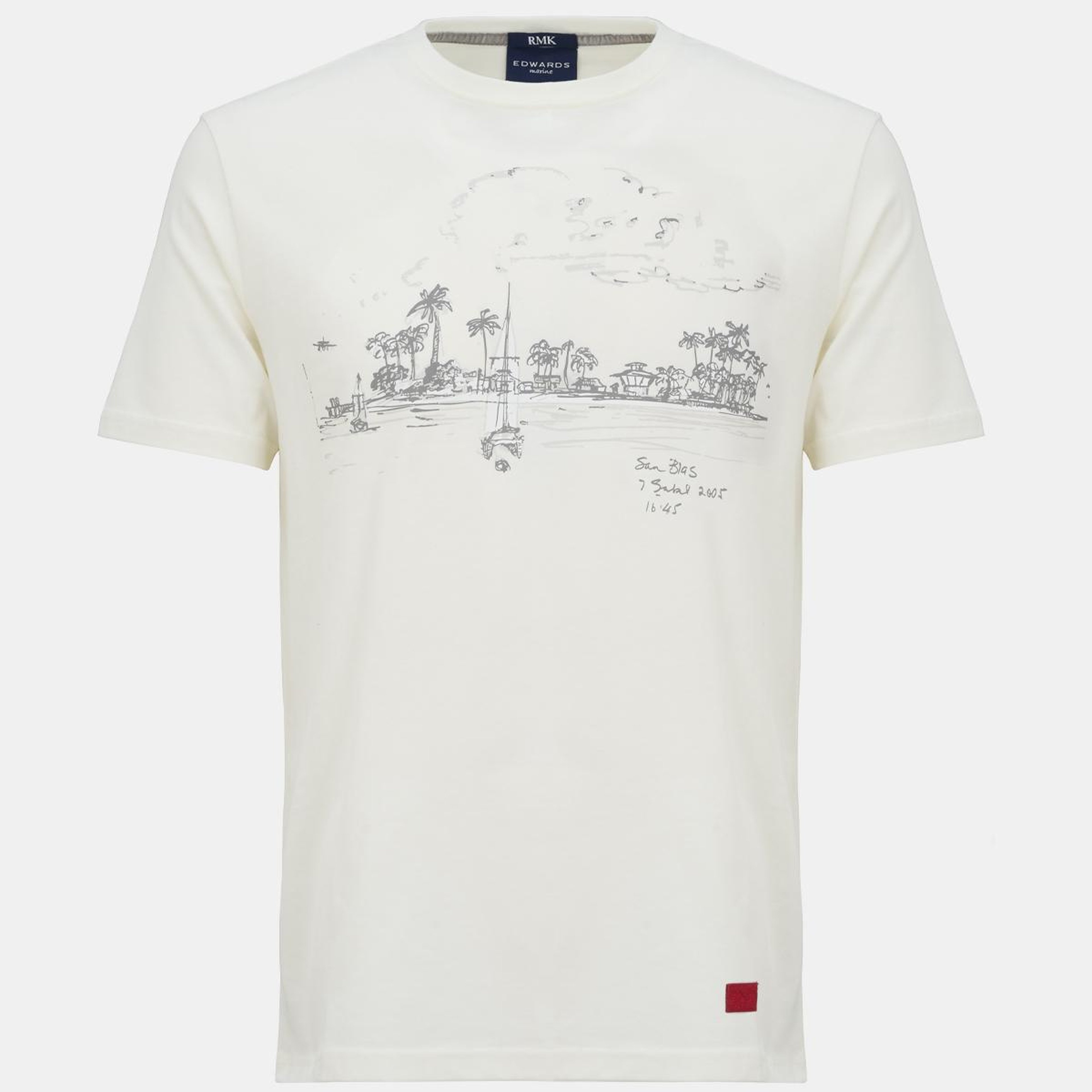 Erkek Beyaz St Blas Baskılı Bisiklet Yaka  T-Shirt