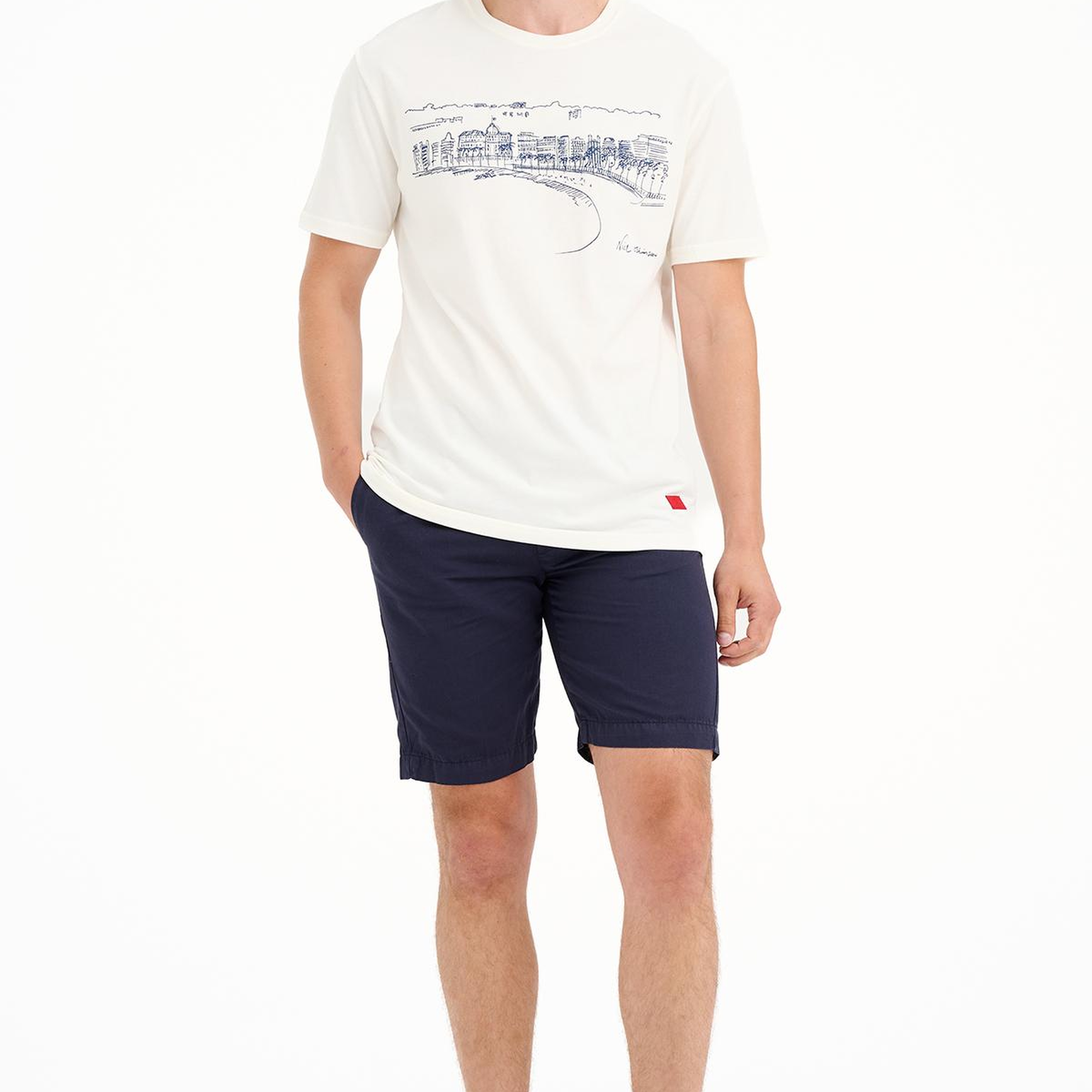 Erkek Beyaz Nice Baskılı Bisiklet Yaka T-Shirt