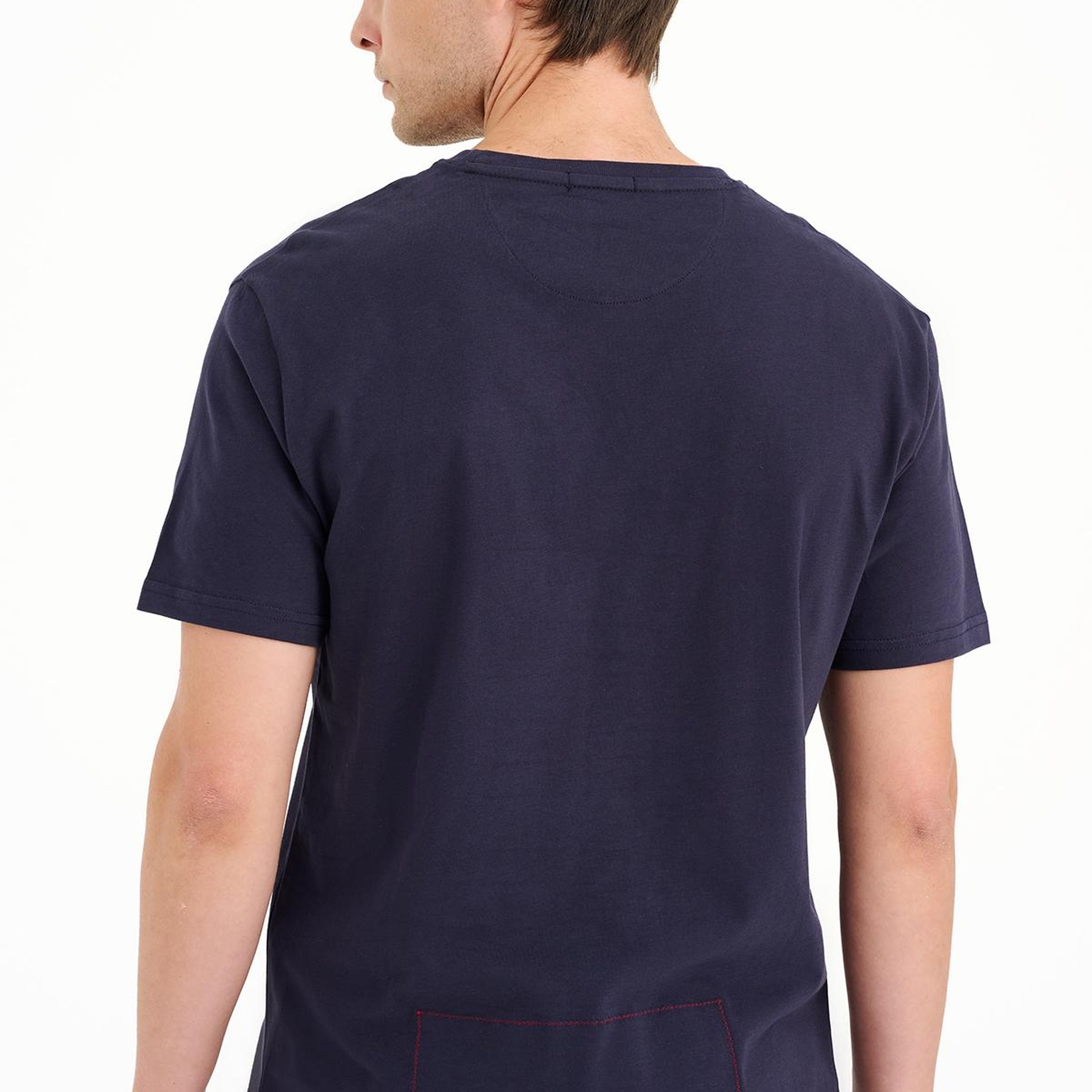 Erkek Lacivert Köprü Baskılı Bisiklet Yaka T-Shirt