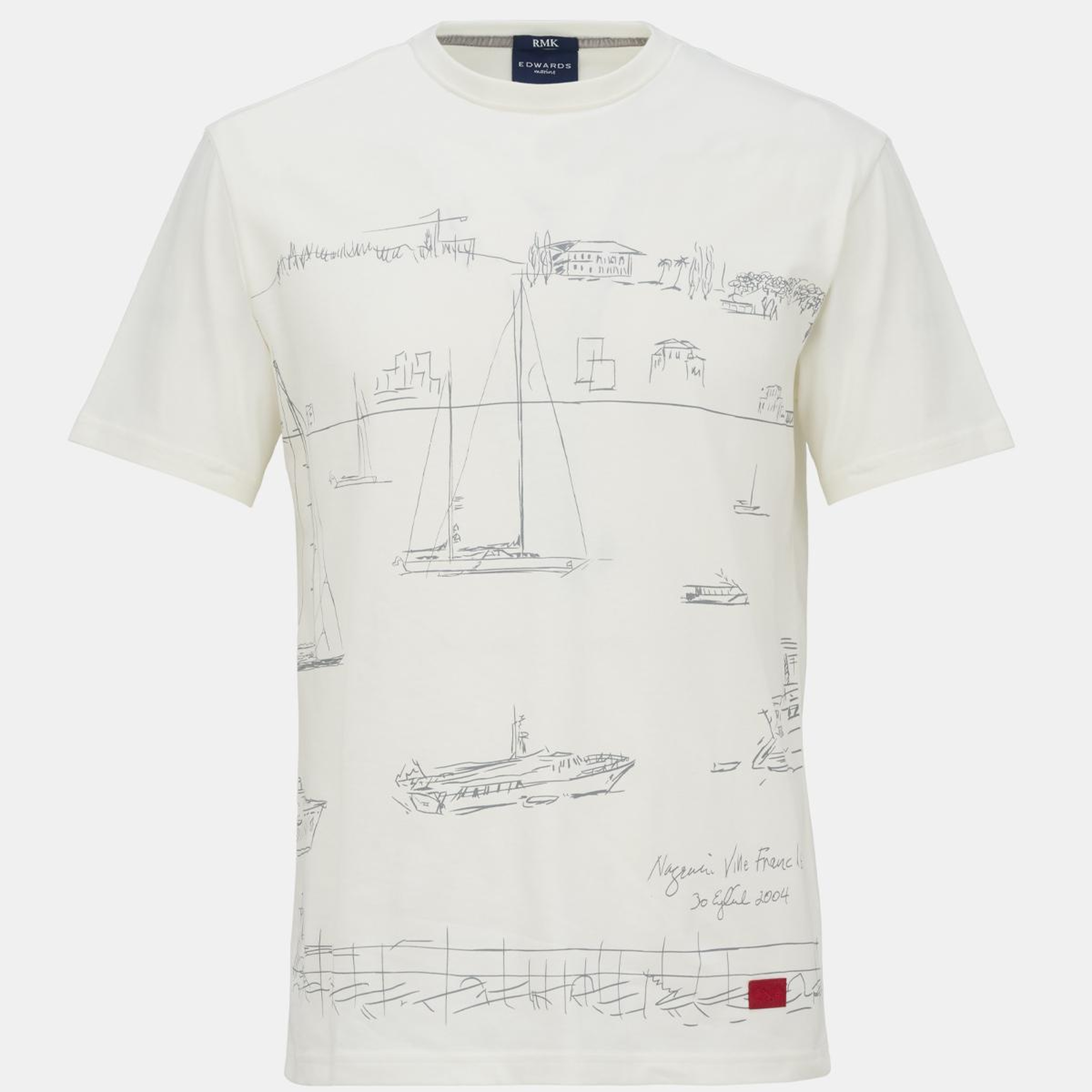 Erkek Beyaz Liman Baskılı Bisiklet Yaka T-Shirt