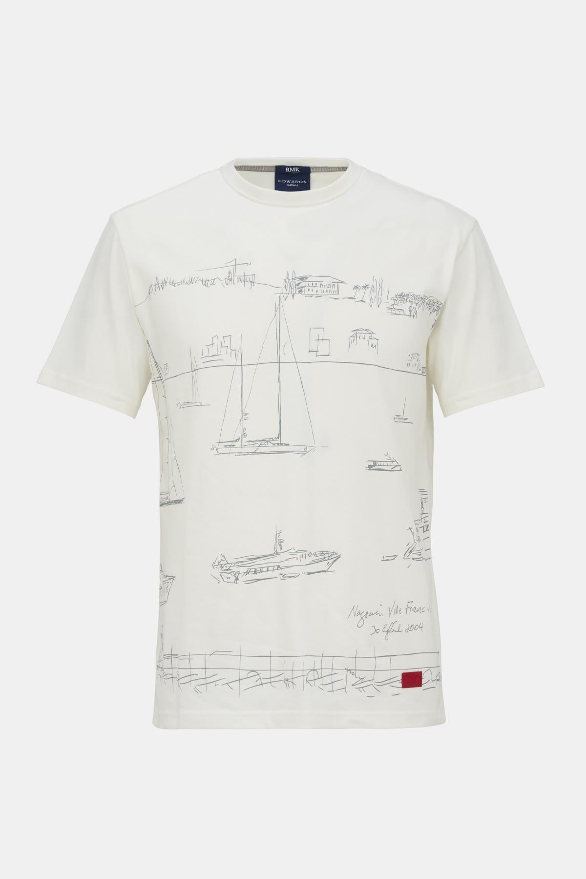 Erkek Beyaz Liman Baskılı Bisiklet Yaka T-Shirt