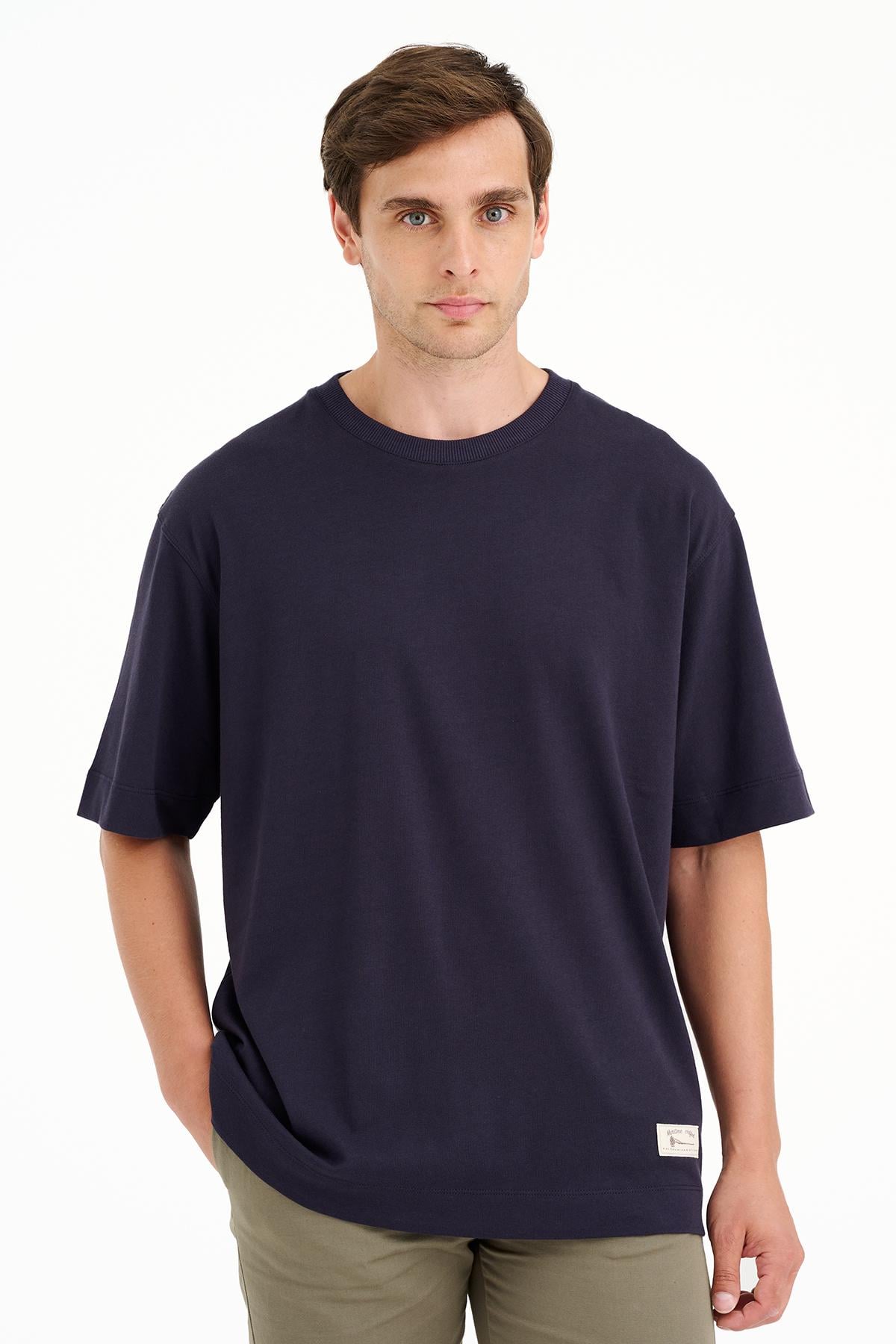 Erkek Lacivert Bisiklet Yaka Heavy Jersey T-Shirt