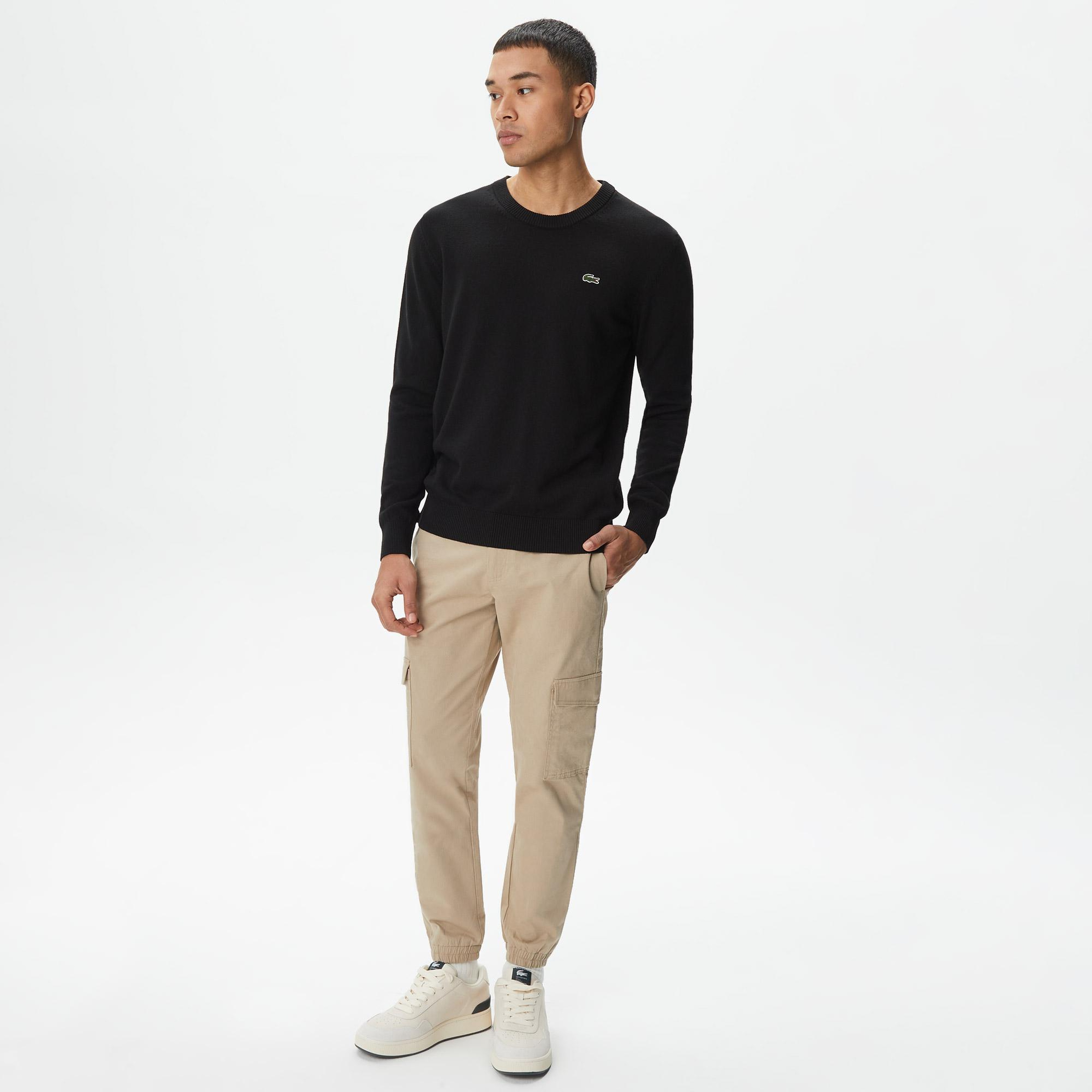 Lacoste Erkek Regular Fit Bisiklet Yaka Siyah Yün Karışımlı Triko