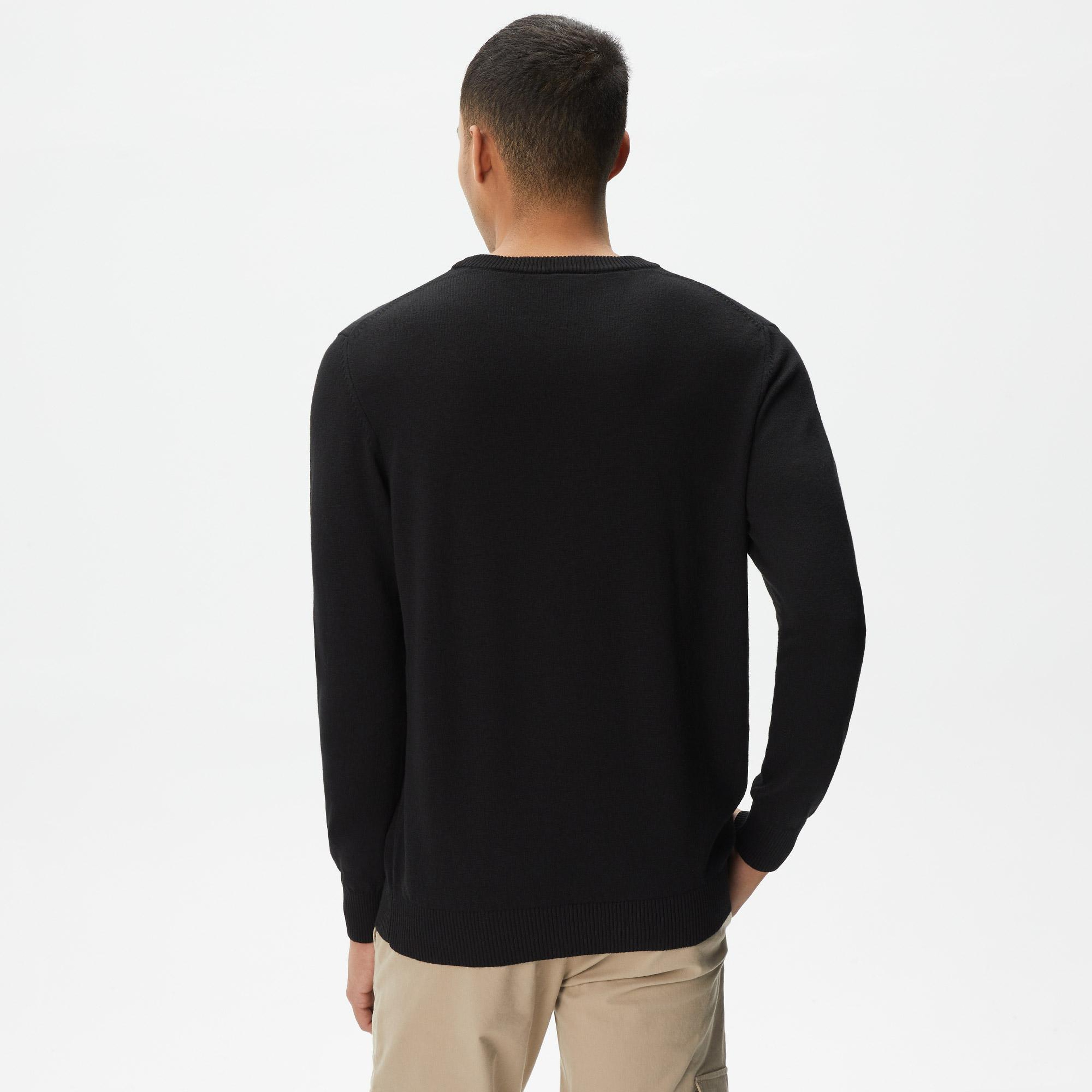 Lacoste Erkek Regular Fit Bisiklet Yaka Siyah Yün Karışımlı Triko