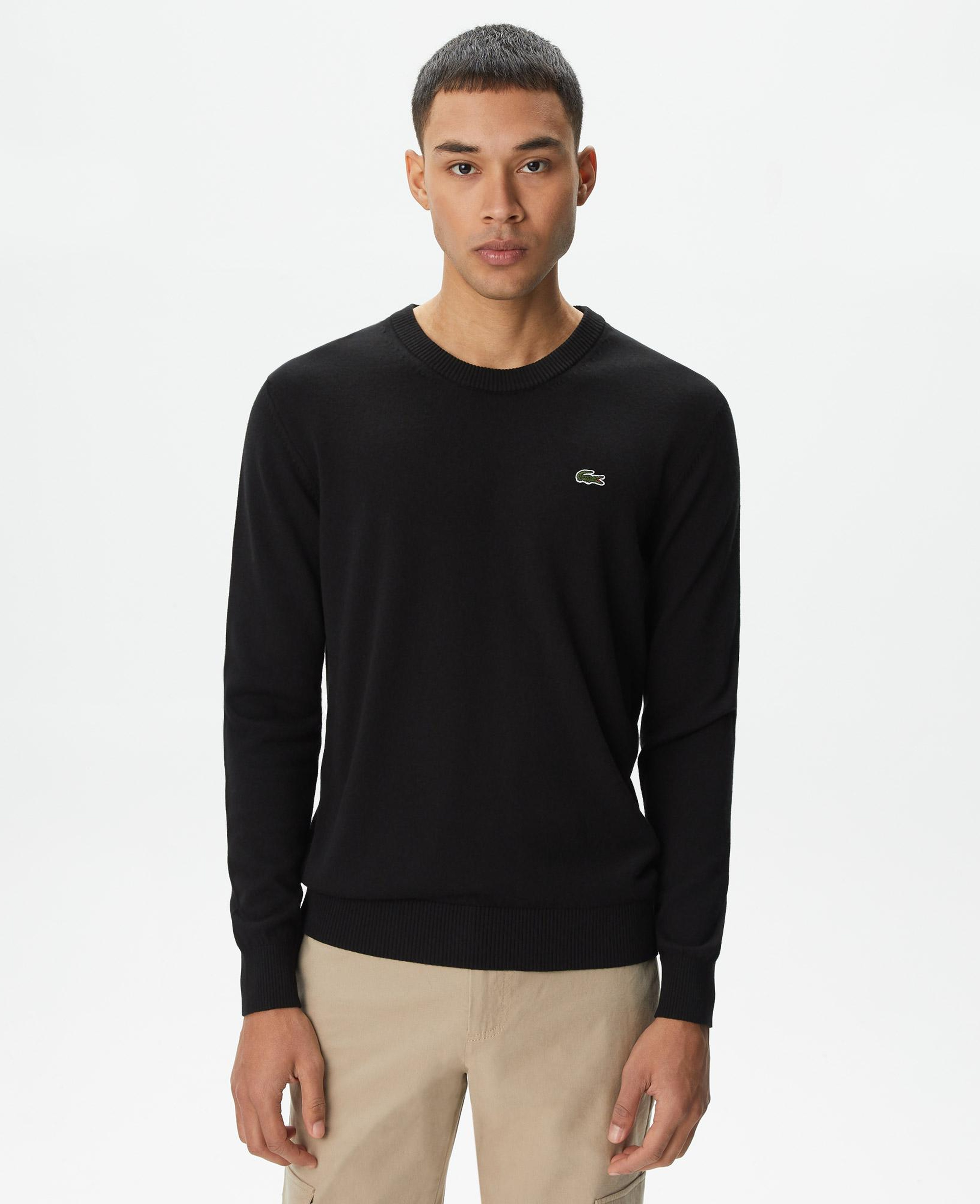 Lacoste Erkek Regular Fit Bisiklet Yaka Siyah Yün Karışımlı Triko