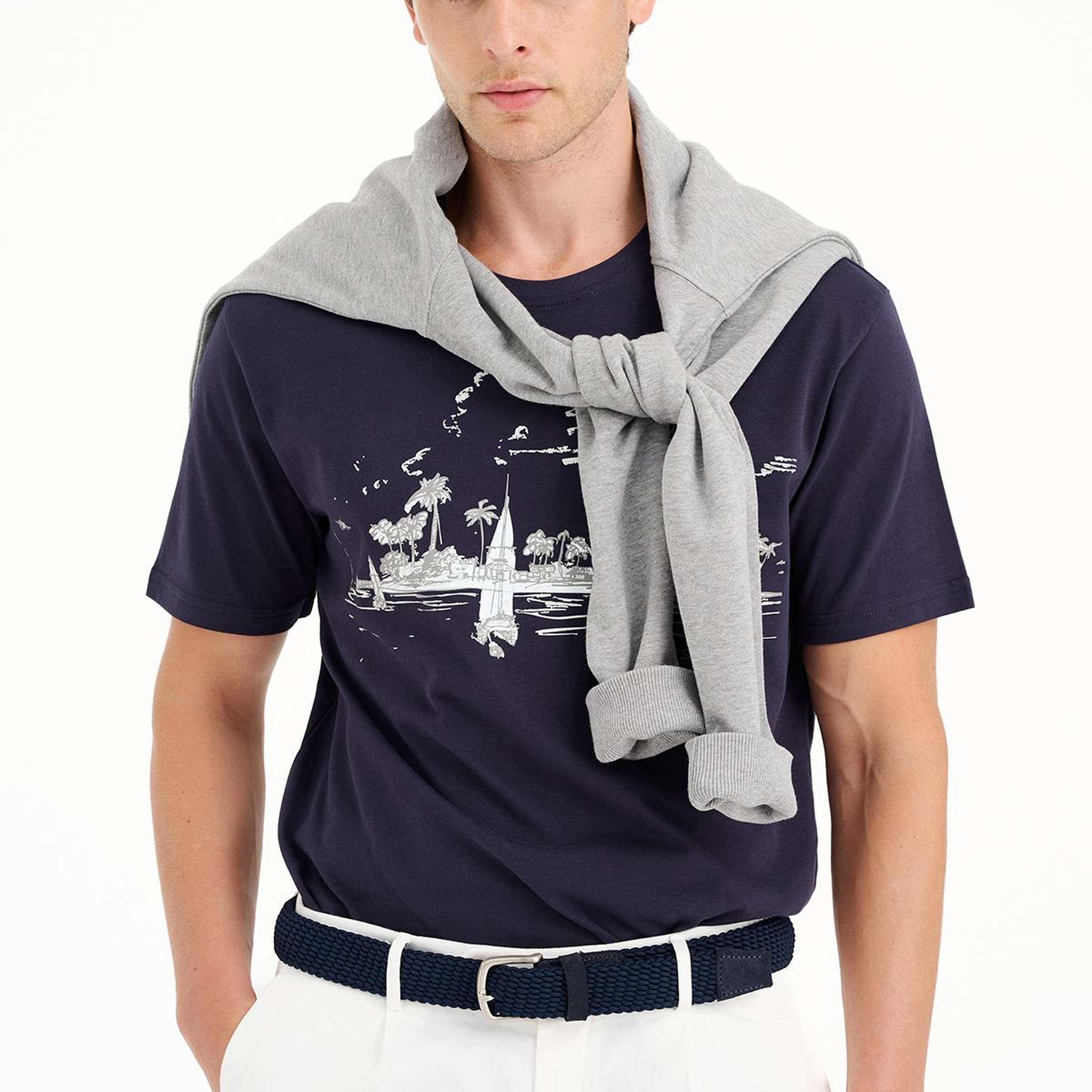 Erkek Lacivert St Blas Baskılı Bisiklet Yaka  T-Shirt