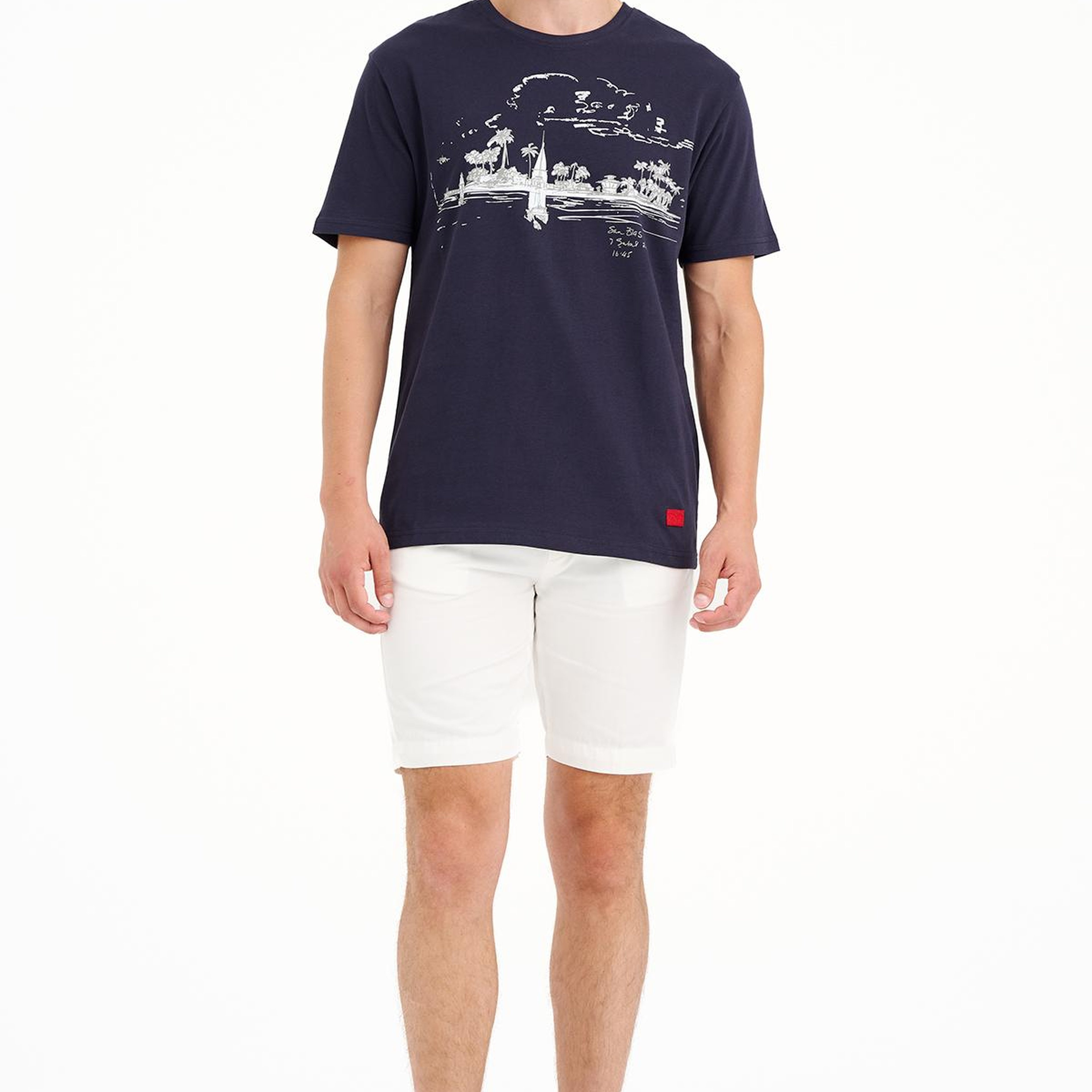 Erkek Lacivert St Blas Baskılı Bisiklet Yaka  T-Shirt
