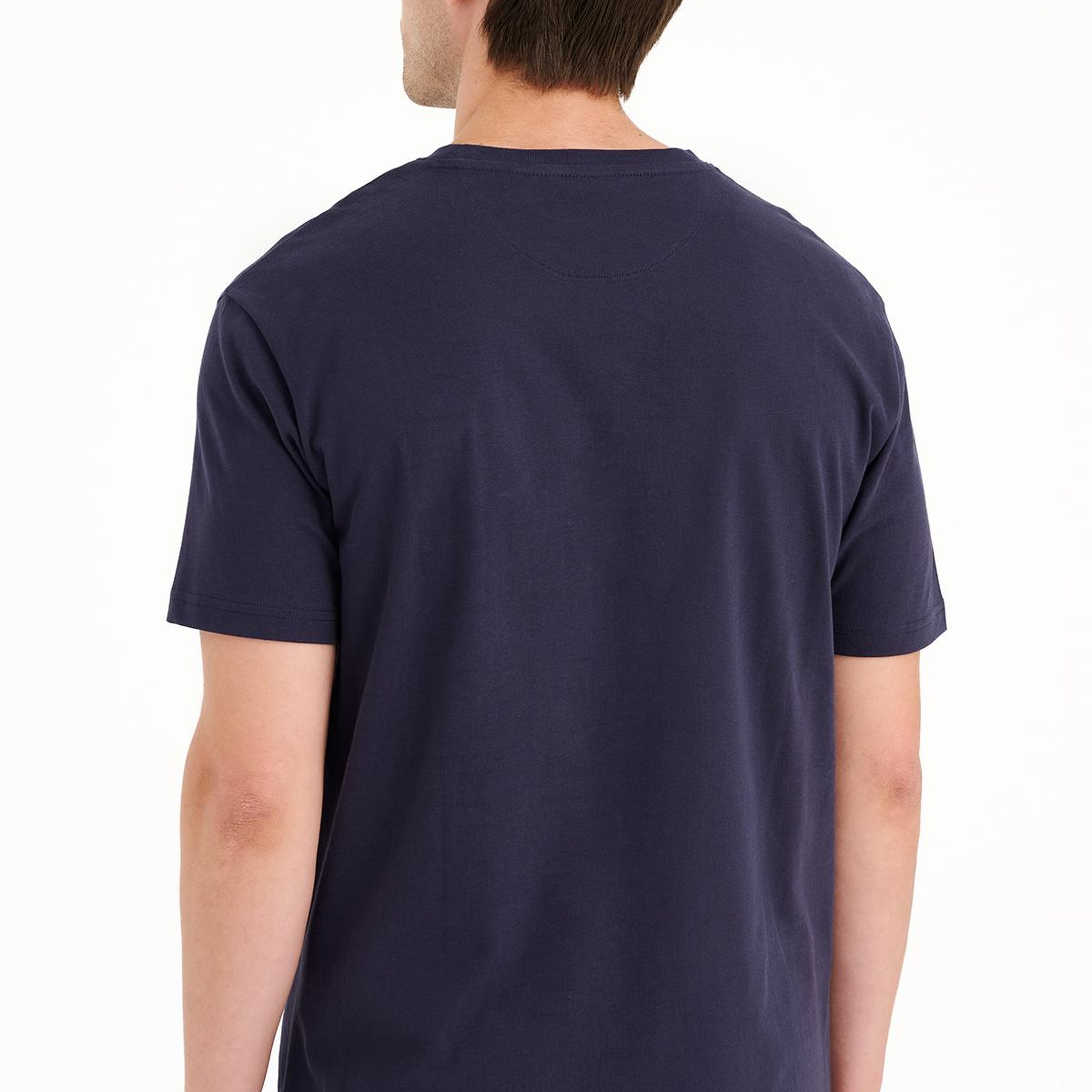 Erkek Lacivert Bayrak Baskılı Bisiklet Yaka  T-Shirt