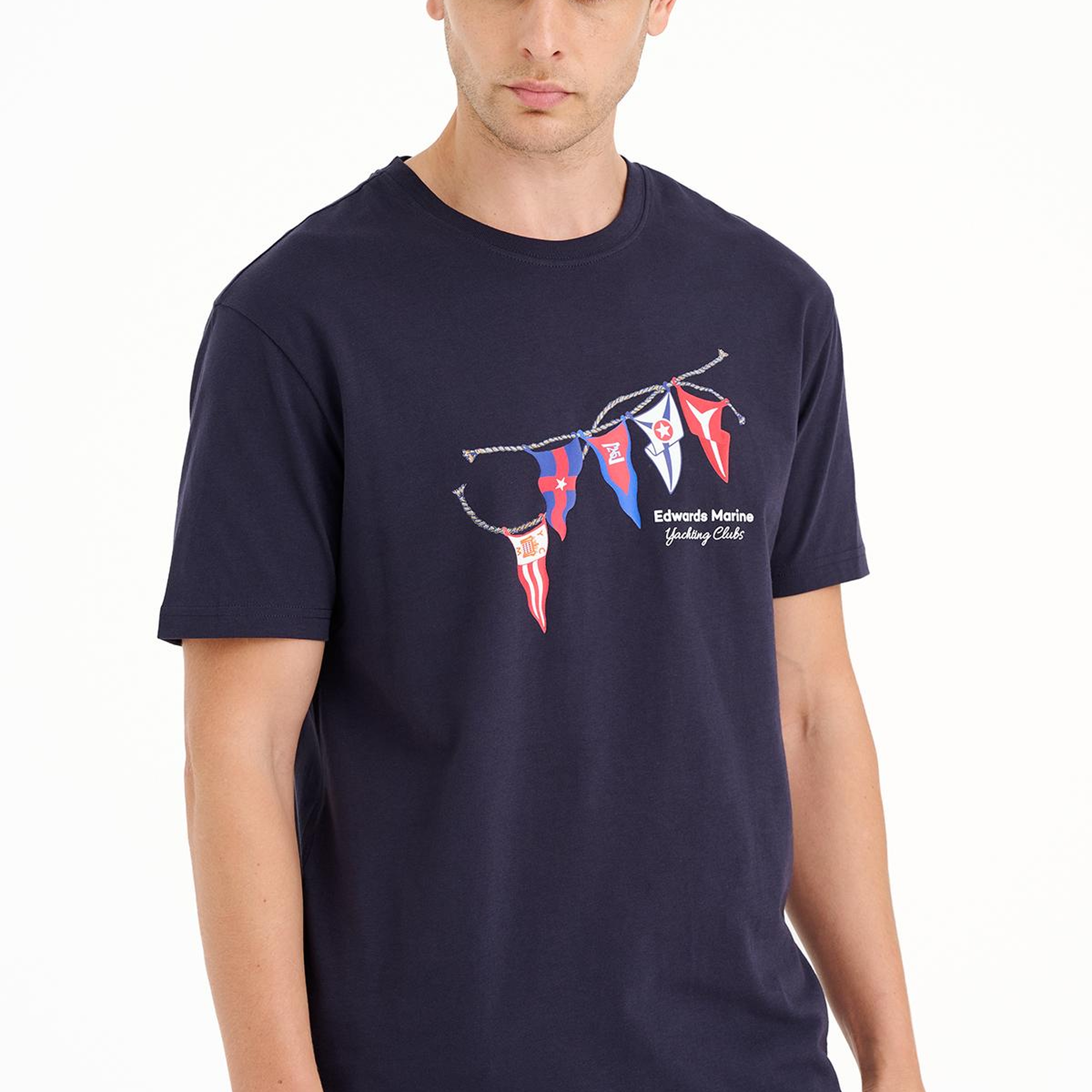 Erkek Lacivert Bayrak Baskılı Bisiklet Yaka  T-Shirt