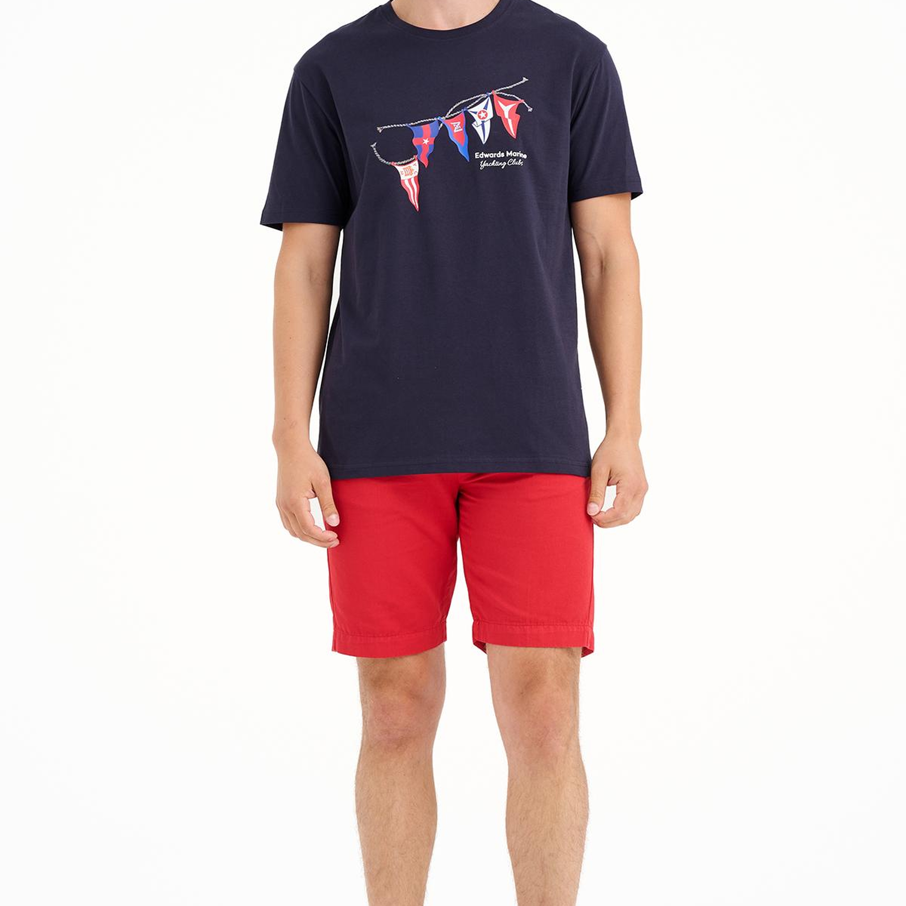 Erkek Lacivert Bayrak Baskılı Bisiklet Yaka  T-Shirt