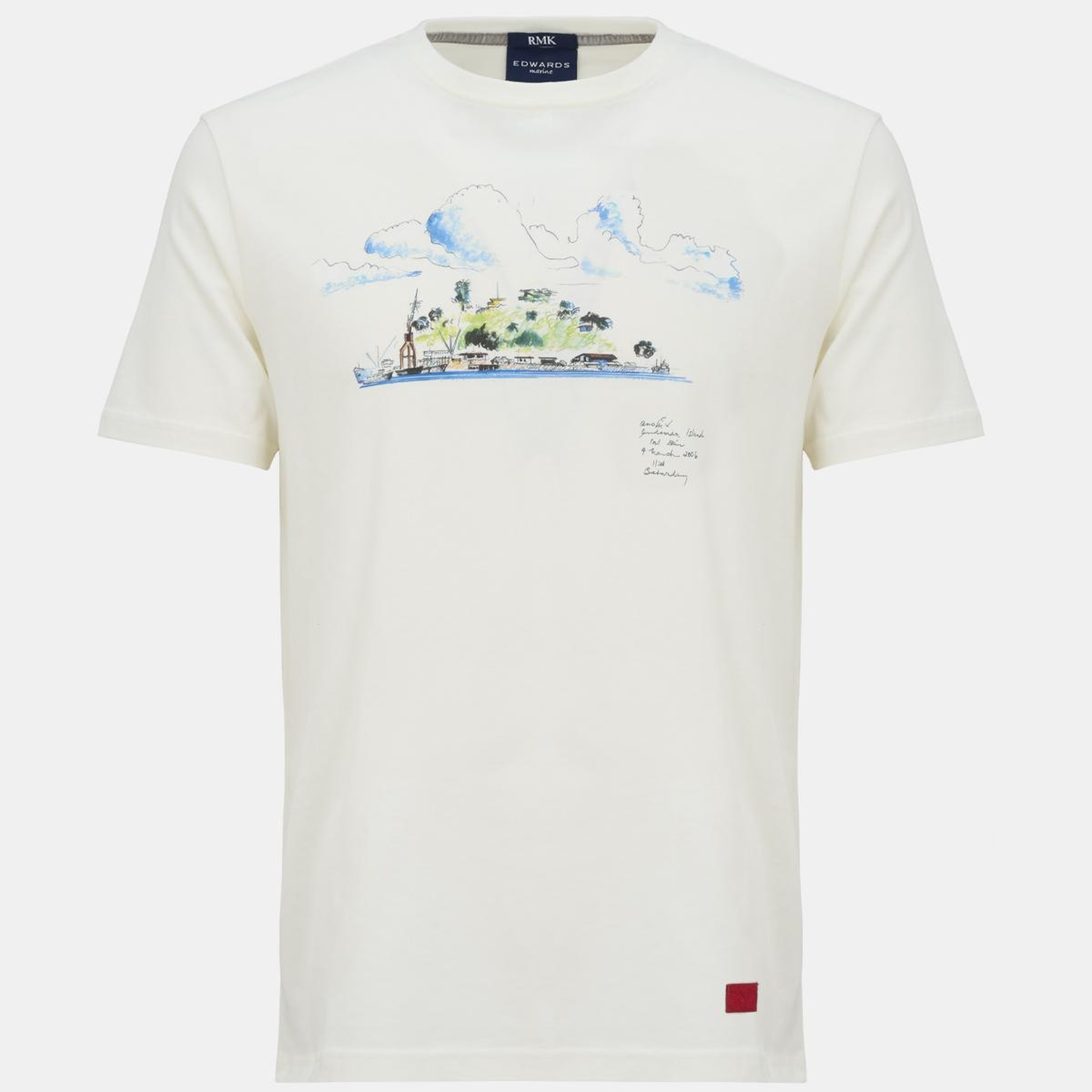 Erkek Beyaz Ada Baskılı Bisiklet Yaka T-Shirt