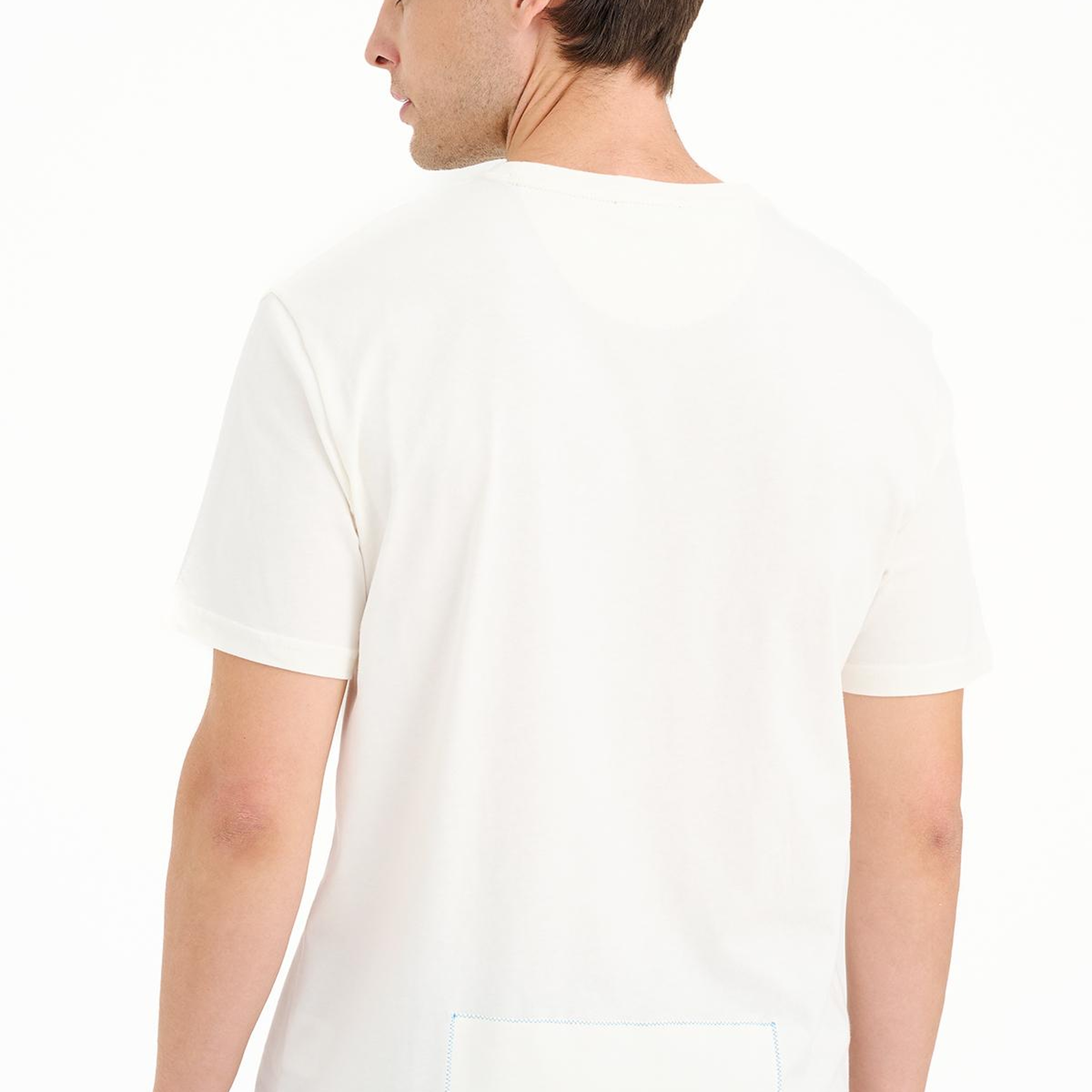 Erkek Beyaz Ada Baskılı Bisiklet Yaka T-Shirt