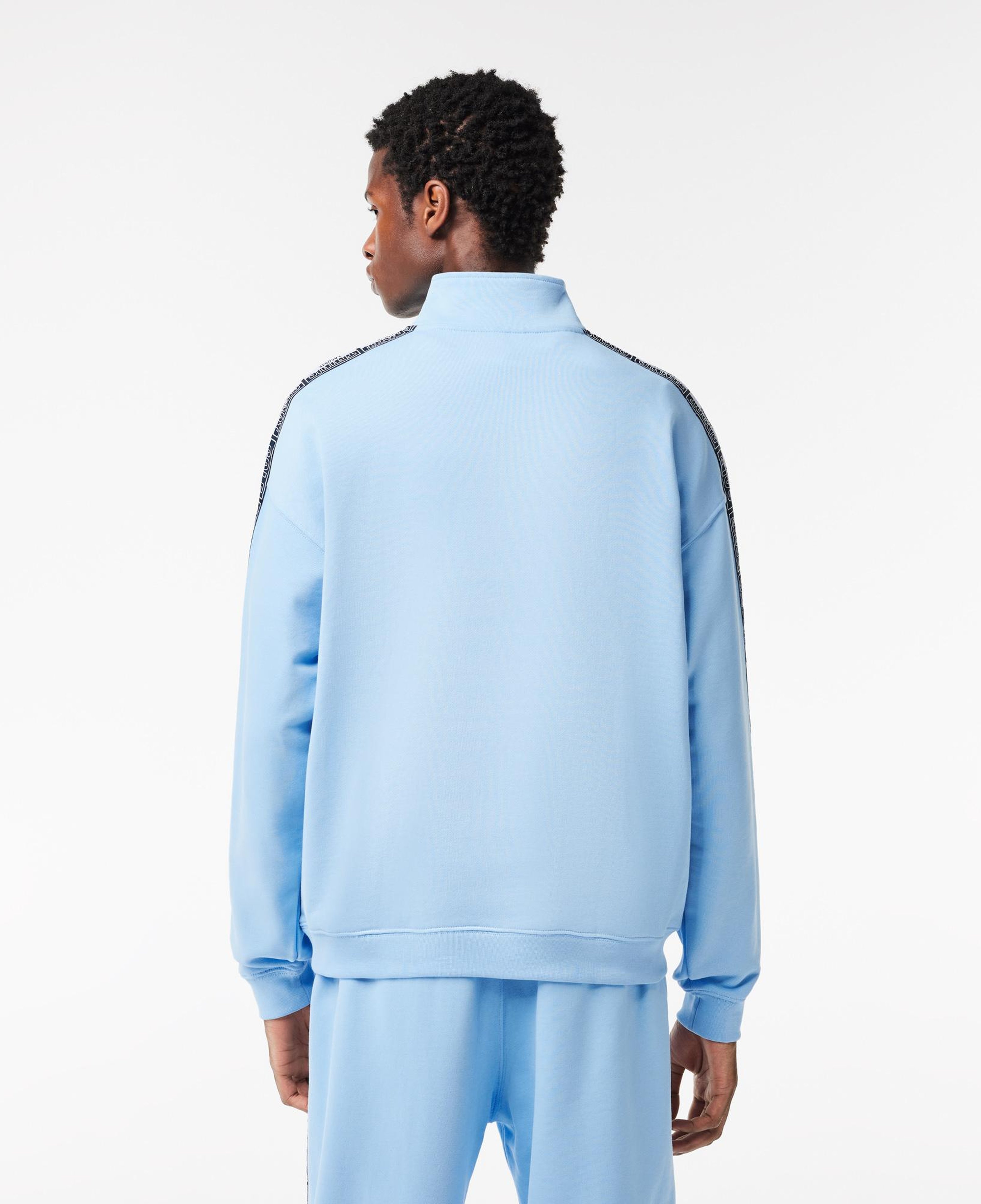 Erkek Loose Fit Yarım Fermuarlı Baskılı Açık Mavi Sweatshirt