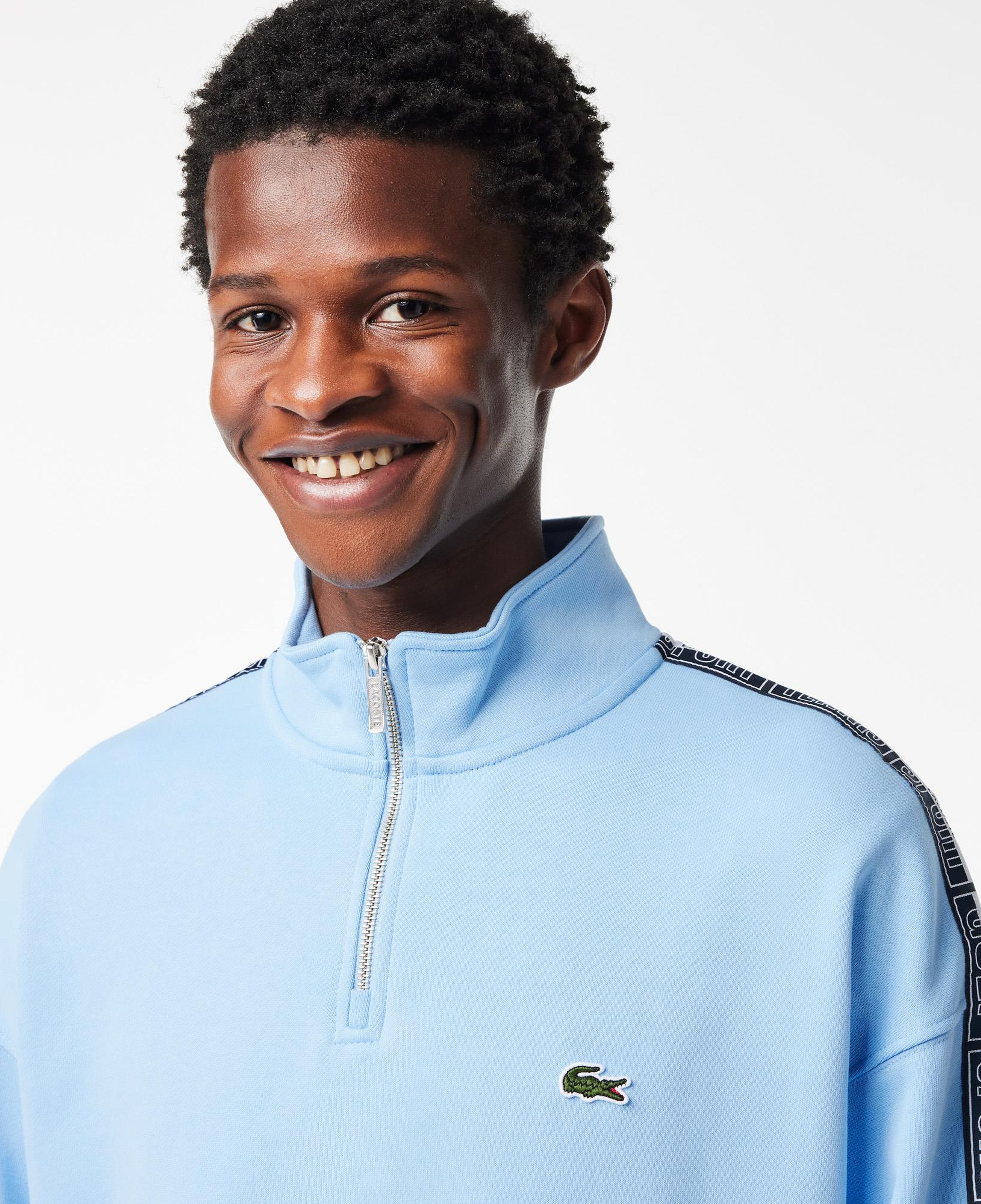 Erkek Loose Fit Yarım Fermuarlı Baskılı Açık Mavi Sweatshirt