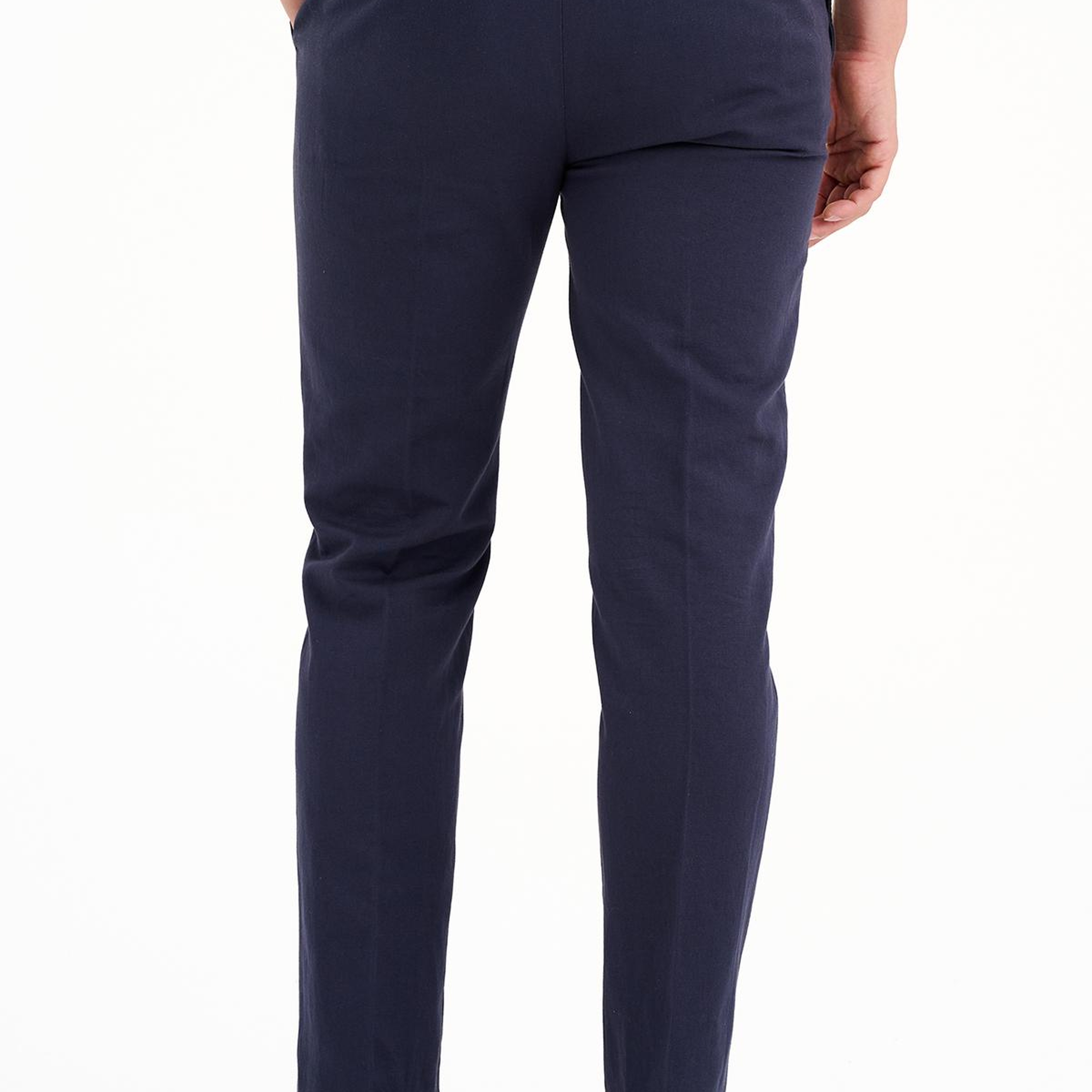 Erkek Lacivert Beli Kordonlu Keten Karışımlı Pantolon