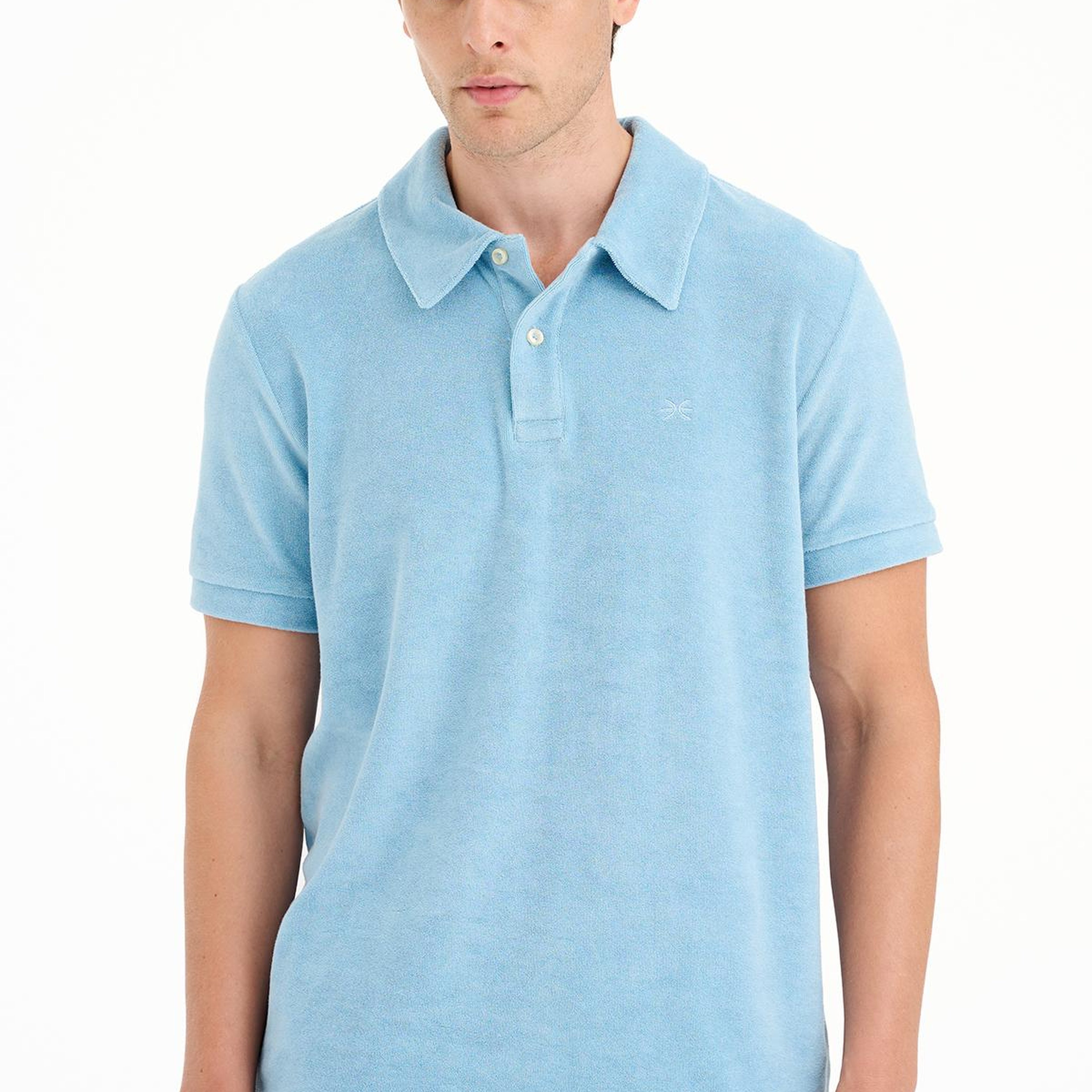 Erkek Mavi Polo Yaka Havlu T-Shirt