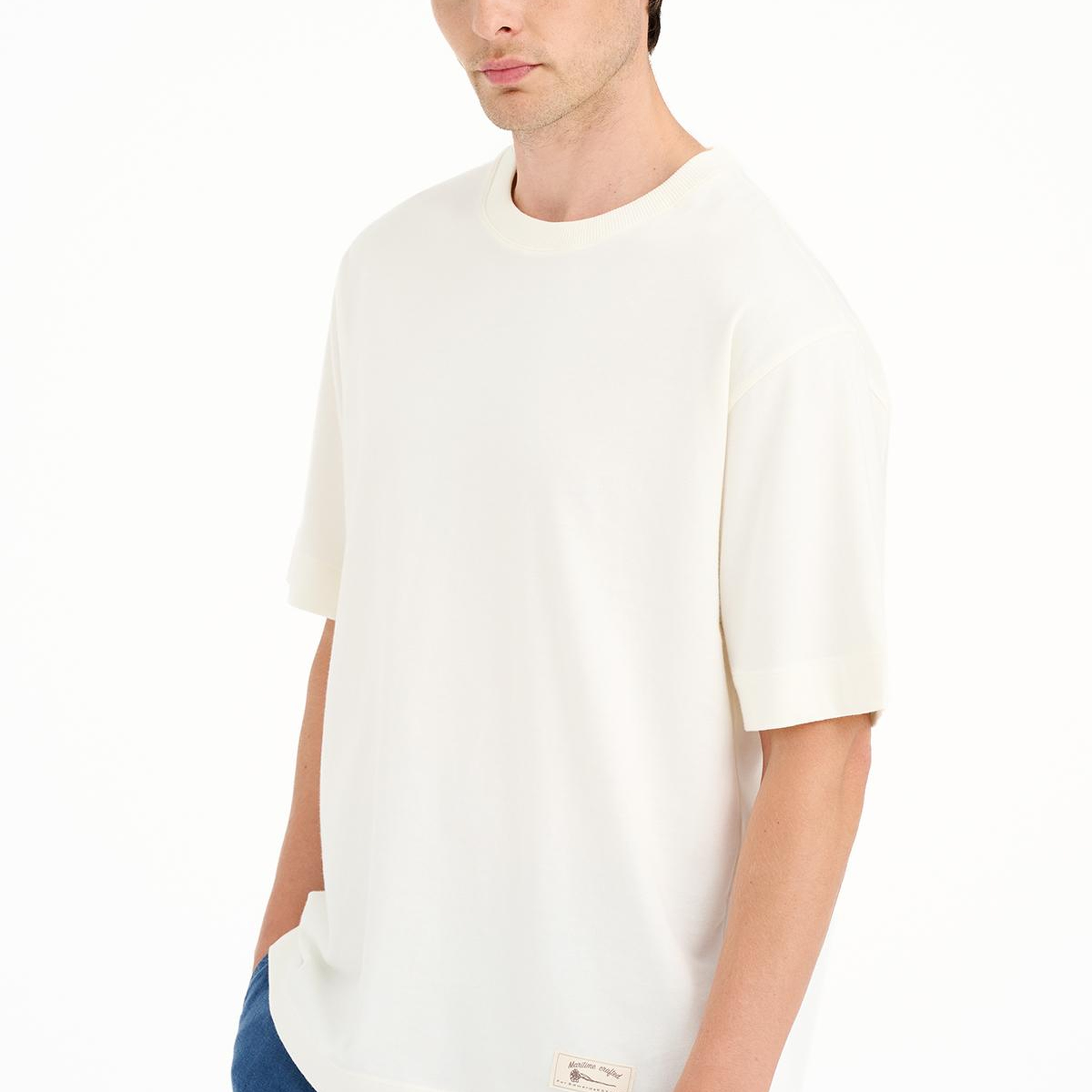 Erkek Beyaz Bisiklet Yaka Heavy Jersey T-Shirt