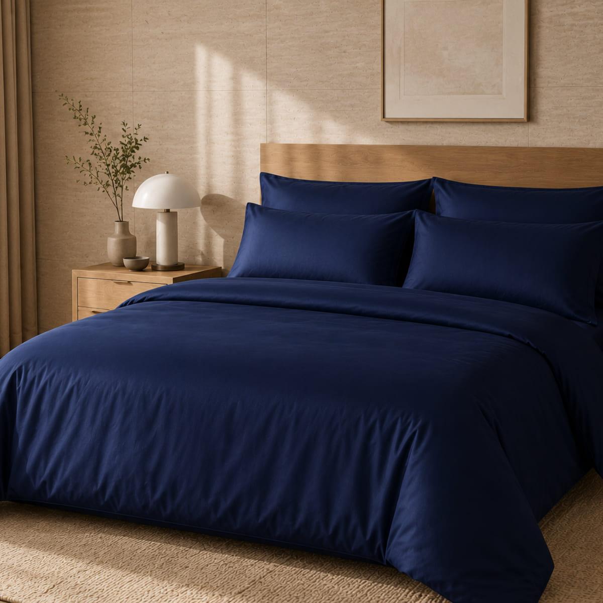 Auren 400 Tc Pamuk Saten King Size Nevresim Lacivert