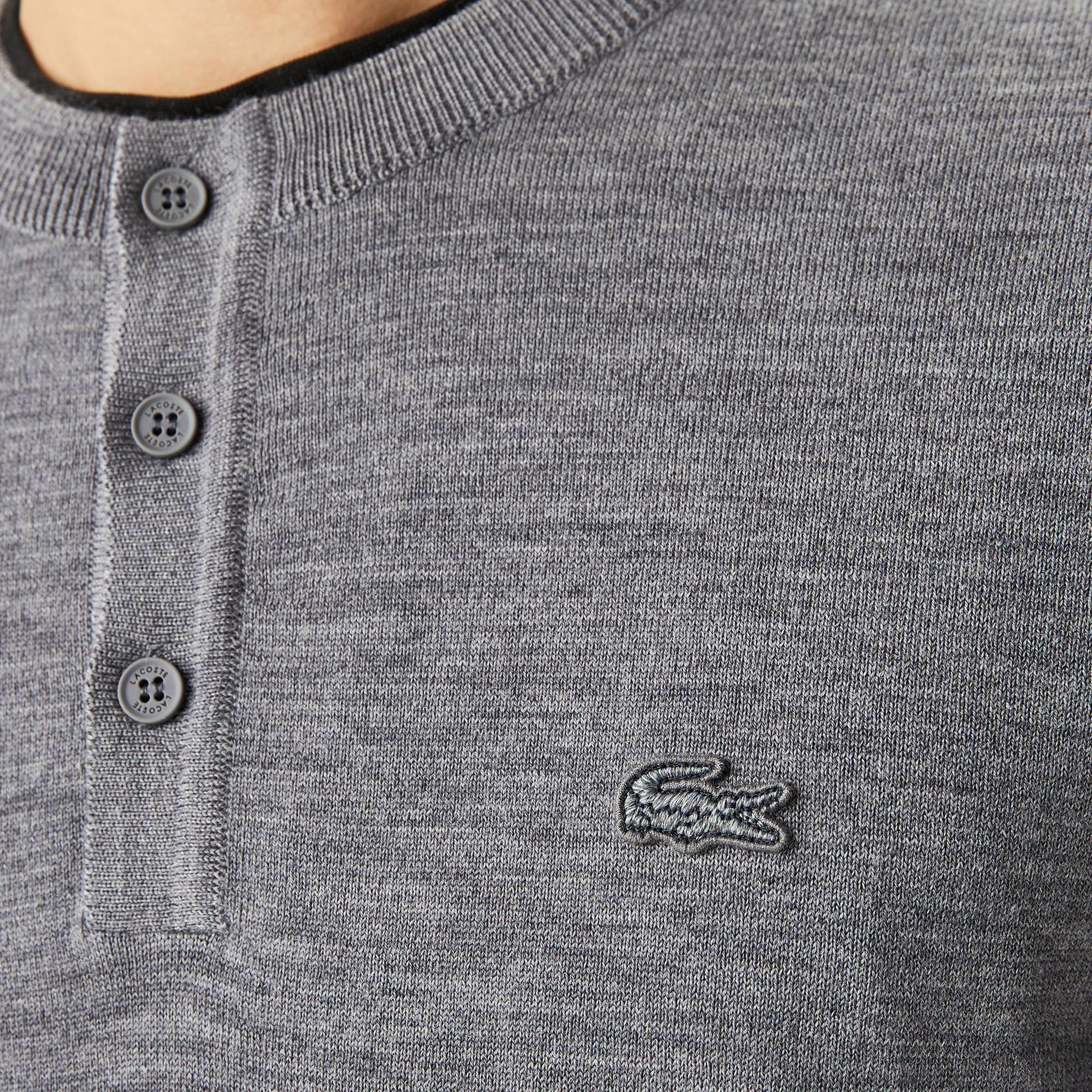Lacoste Erkek Bisiklet Yaka Yün Gri Kazak