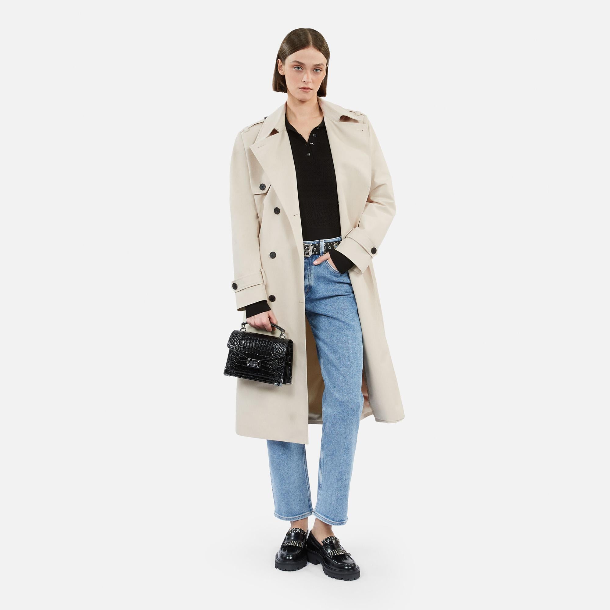 KADIN STRAIGHT FIT KREM TRENÇKOT