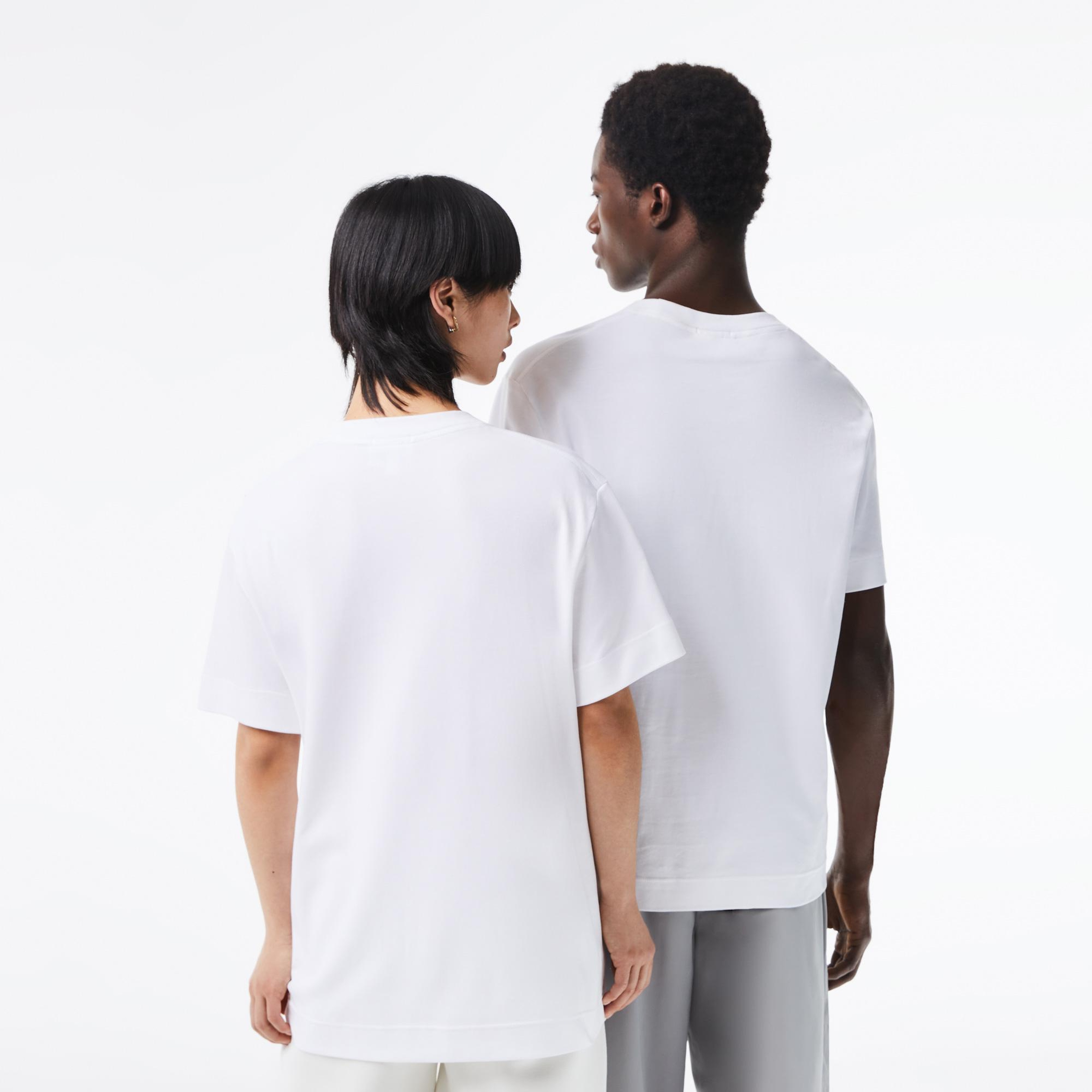Unisex Relaxed Fit Bisiklet Yaka Organik Pamuk Beyaz T-Shirt