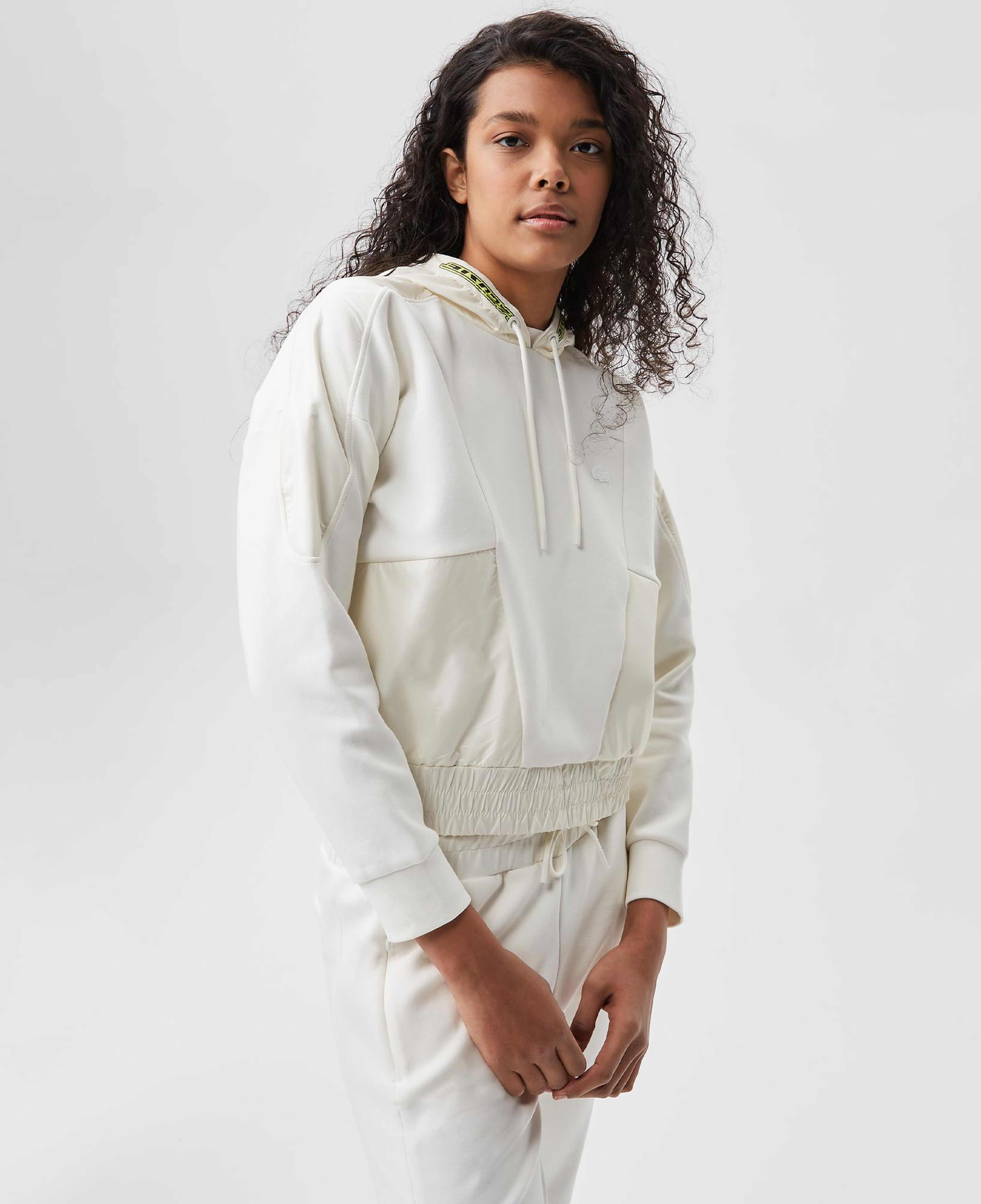 Kadın Slim Fit Kapüşonlu Renk Bloklu Beyaz Sweatshirt