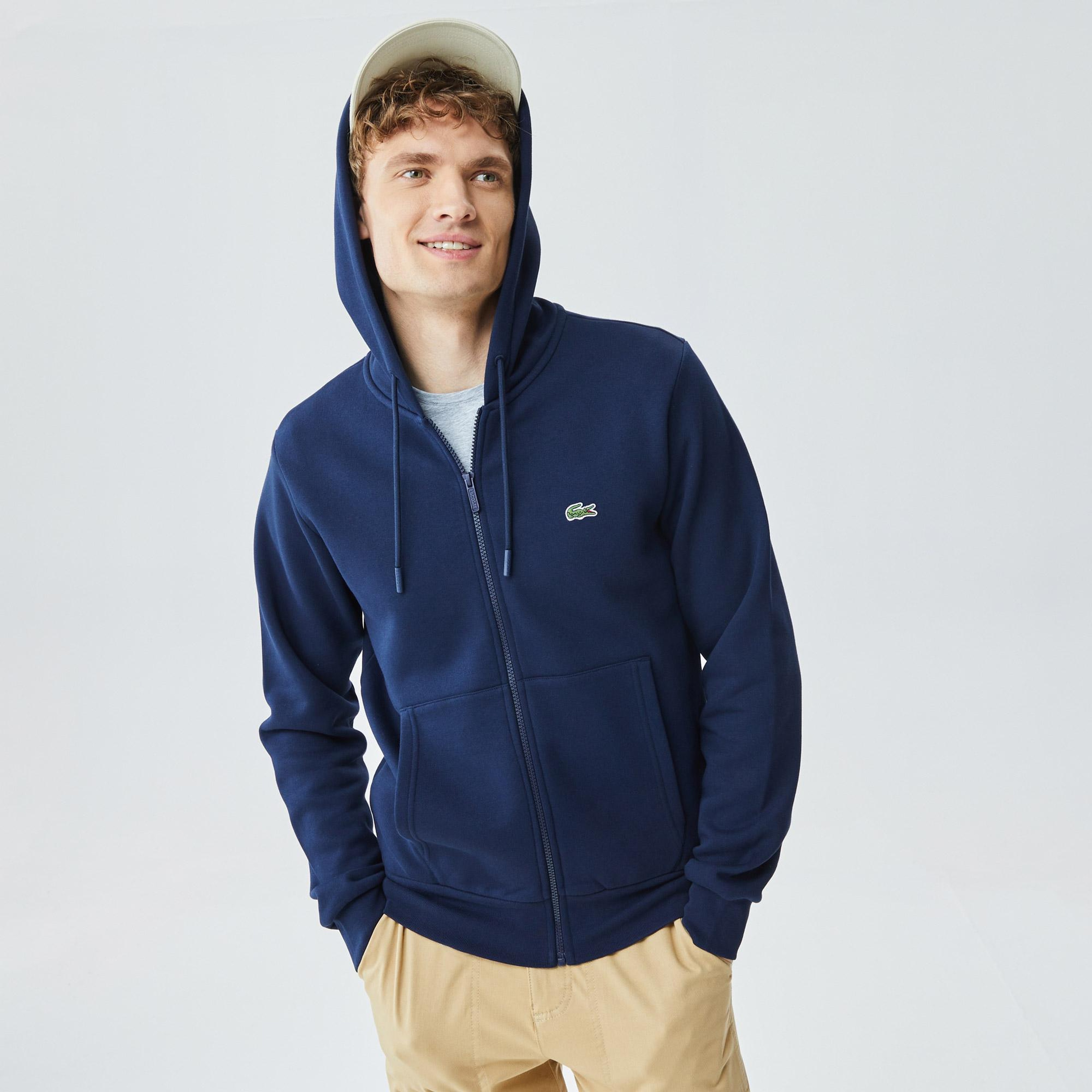 Lacoste Erkek Classic Fit Ayarlanabilir Kapüşonlu Organik Pamuk Lacivert Sweatshirt
