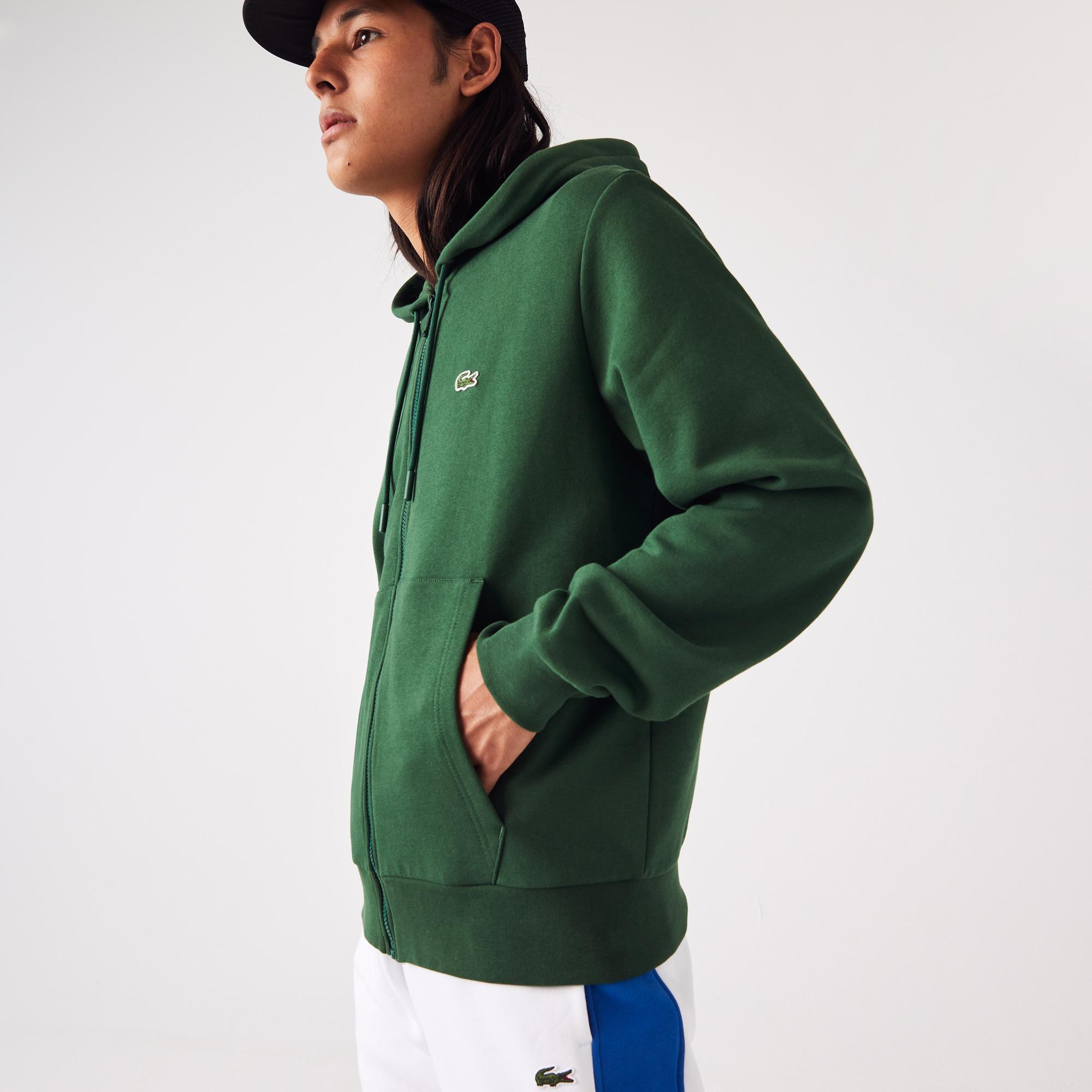 Erkek Classic Fit Fermuarlı Yeşil Sweatshirt