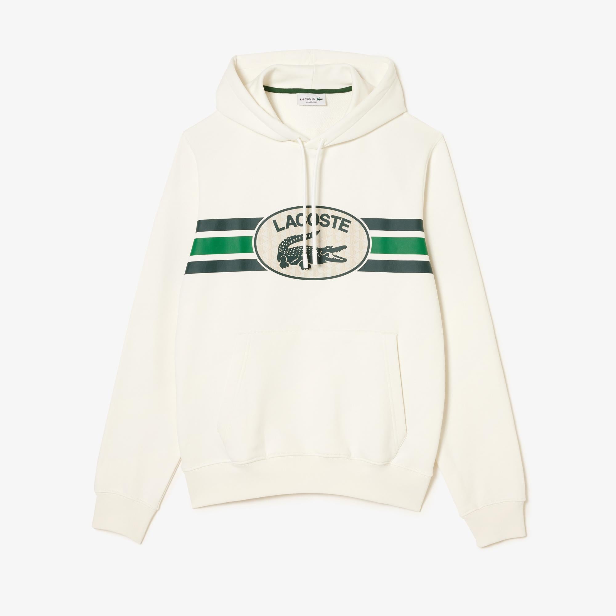 Erkek Classic Fit Kapüşonlu Baskılı Beyaz Sweatshirt