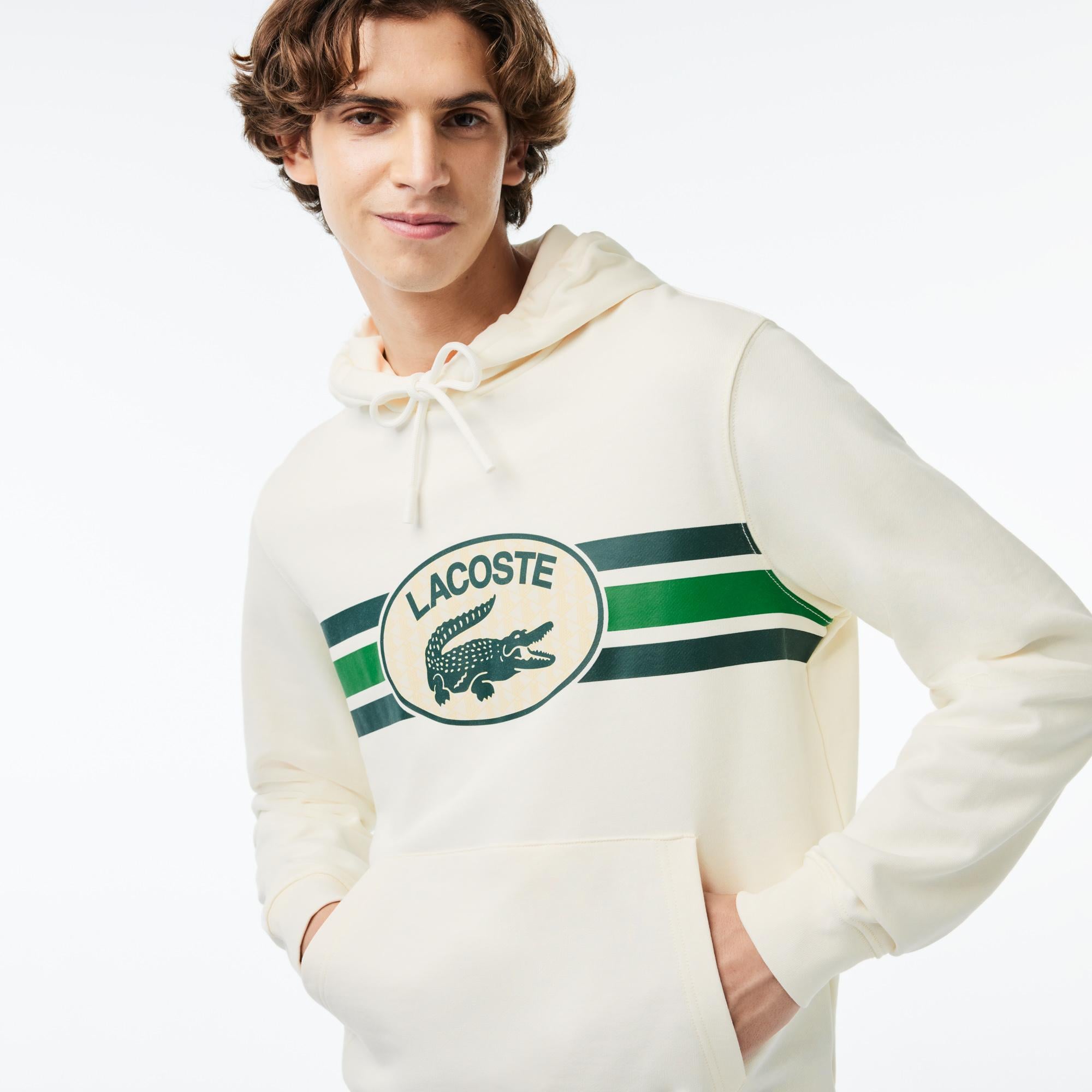 Erkek Classic Fit Kapüşonlu Baskılı Beyaz Sweatshirt