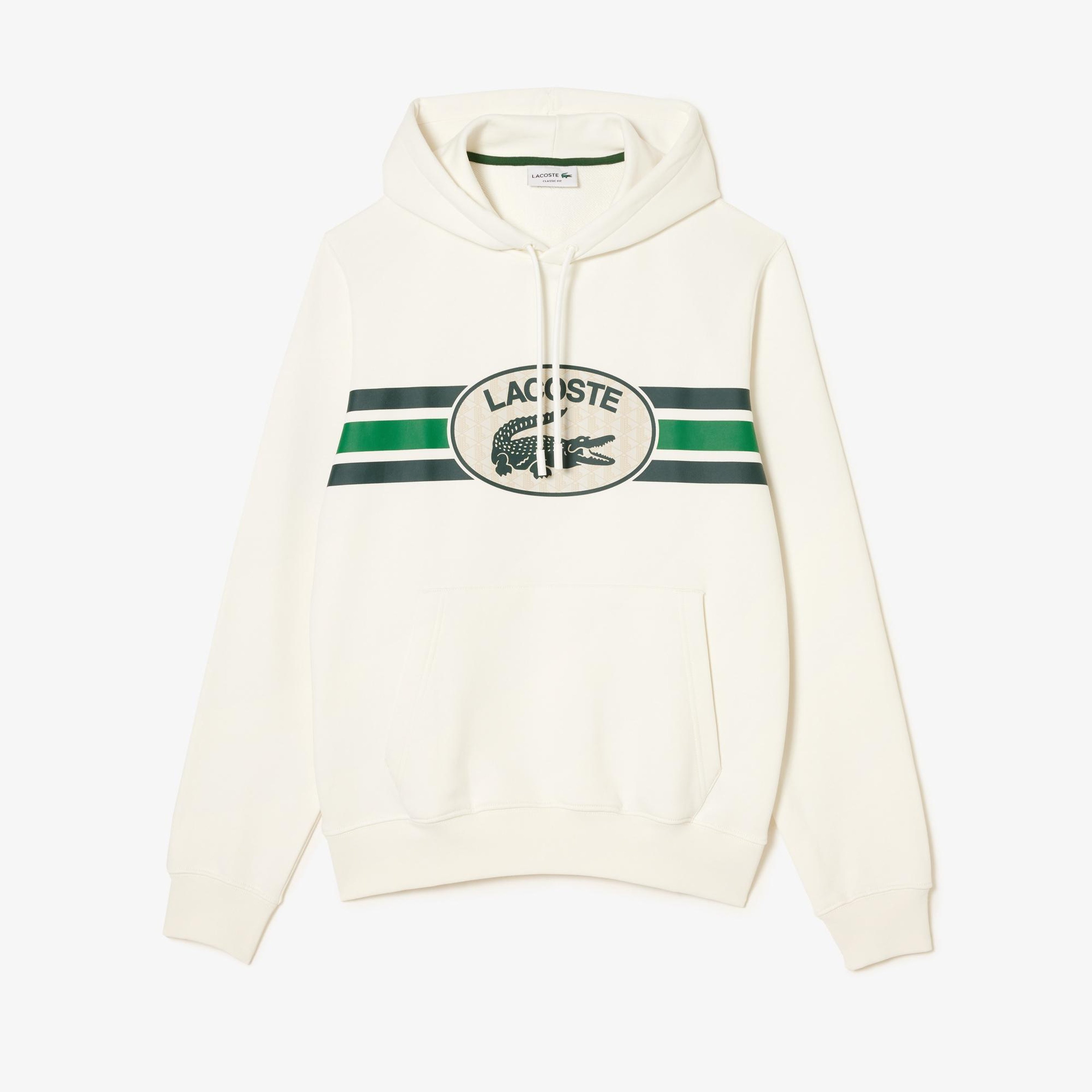 Erkek Classic Fit Kapüşonlu Baskılı Beyaz Sweatshirt