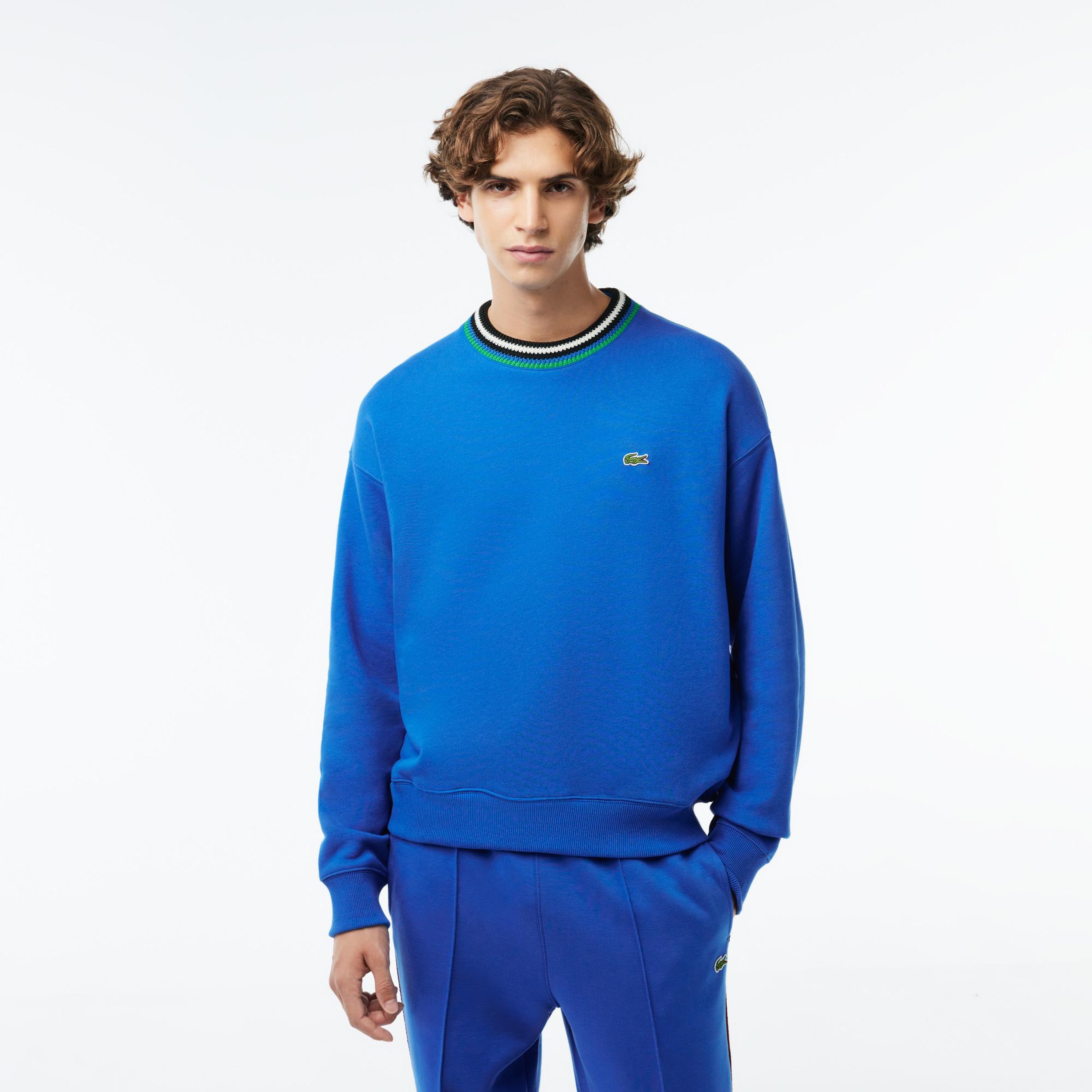 Erkek Loose Fit Bisiklet Yaka Mavi Sweatshirt