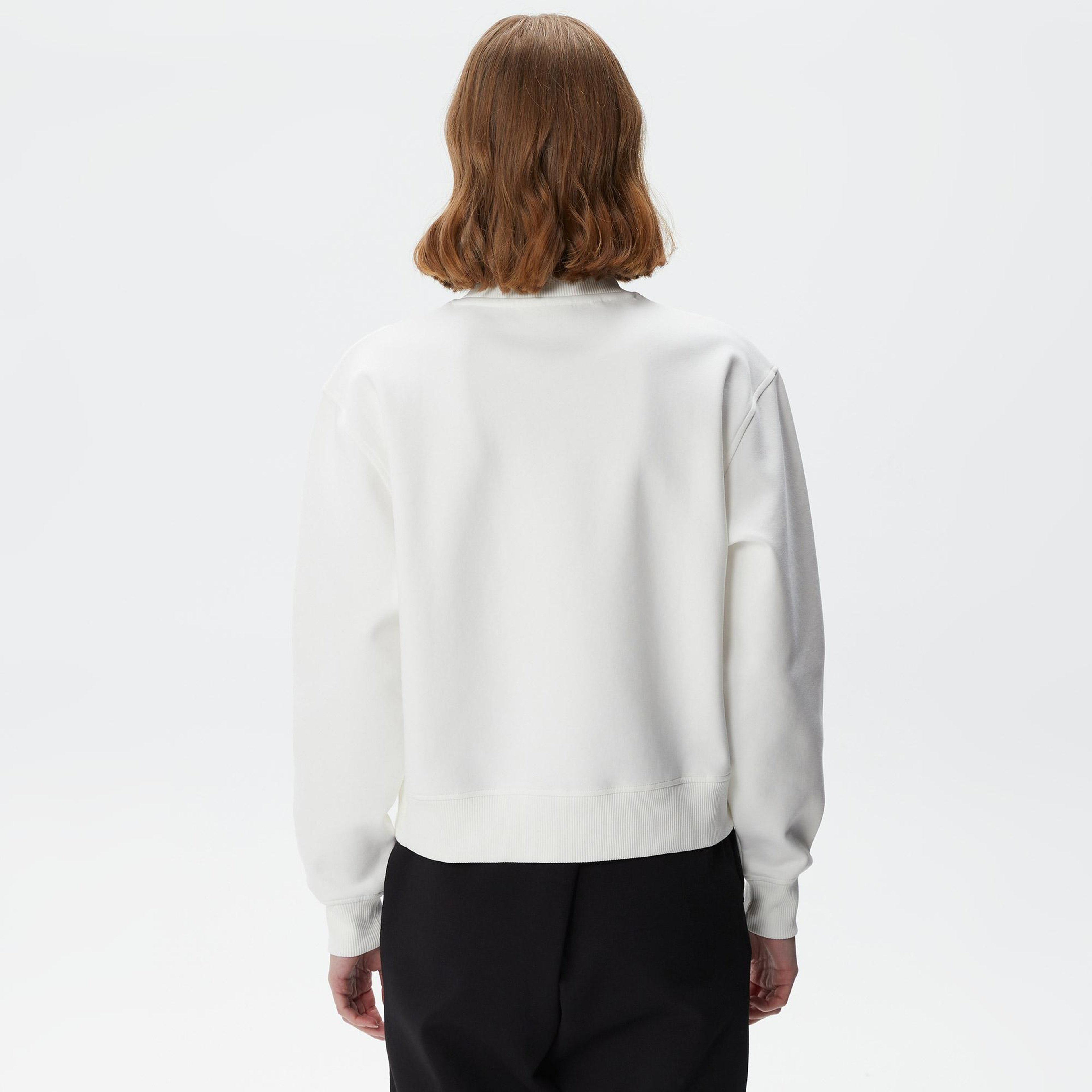 Kadın Relaxed Fit Bisiklet Yaka Baskılı Beyaz Sweatshirt