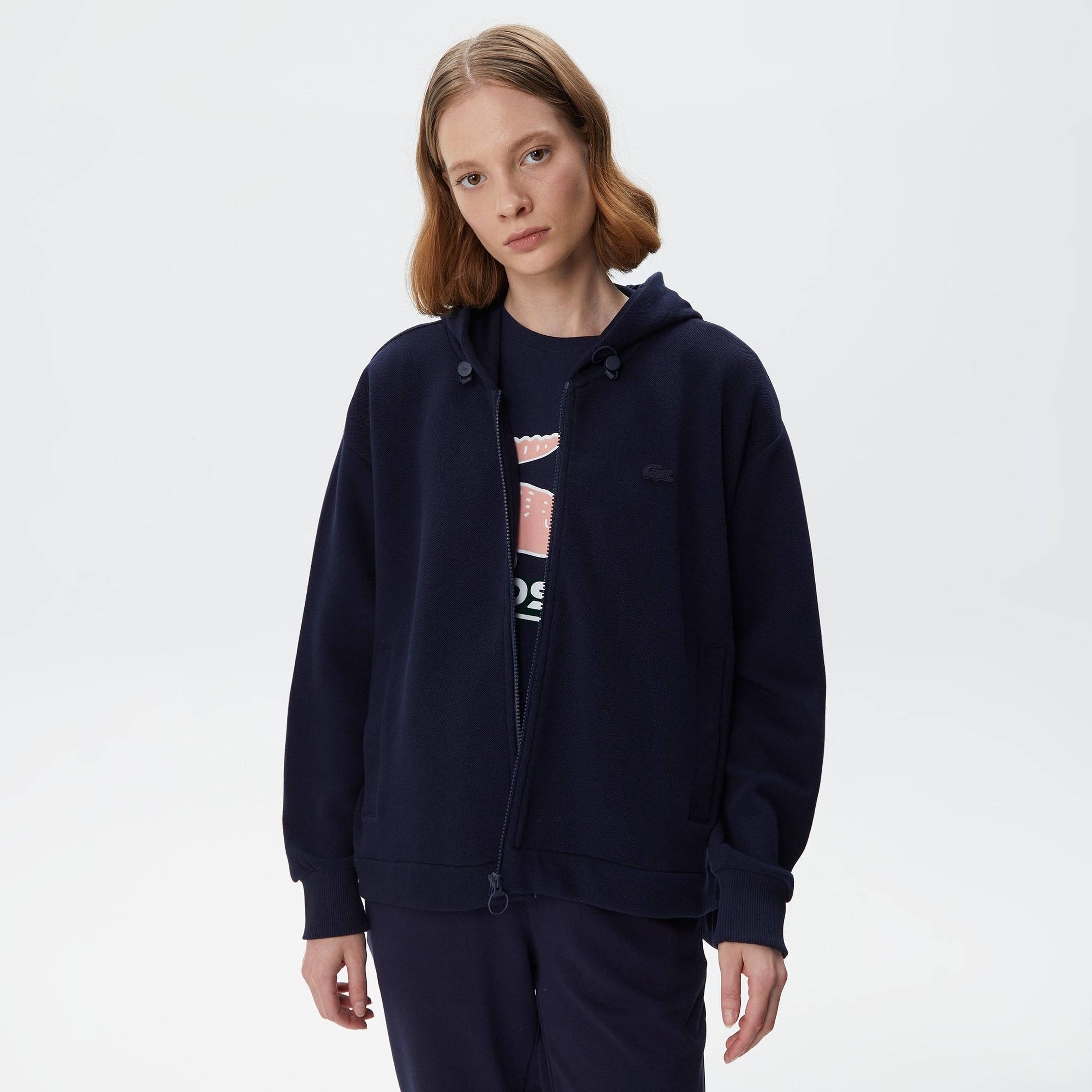 Kadın Relaxed Fit Kapüşonlu Lacivert Sweatshirt