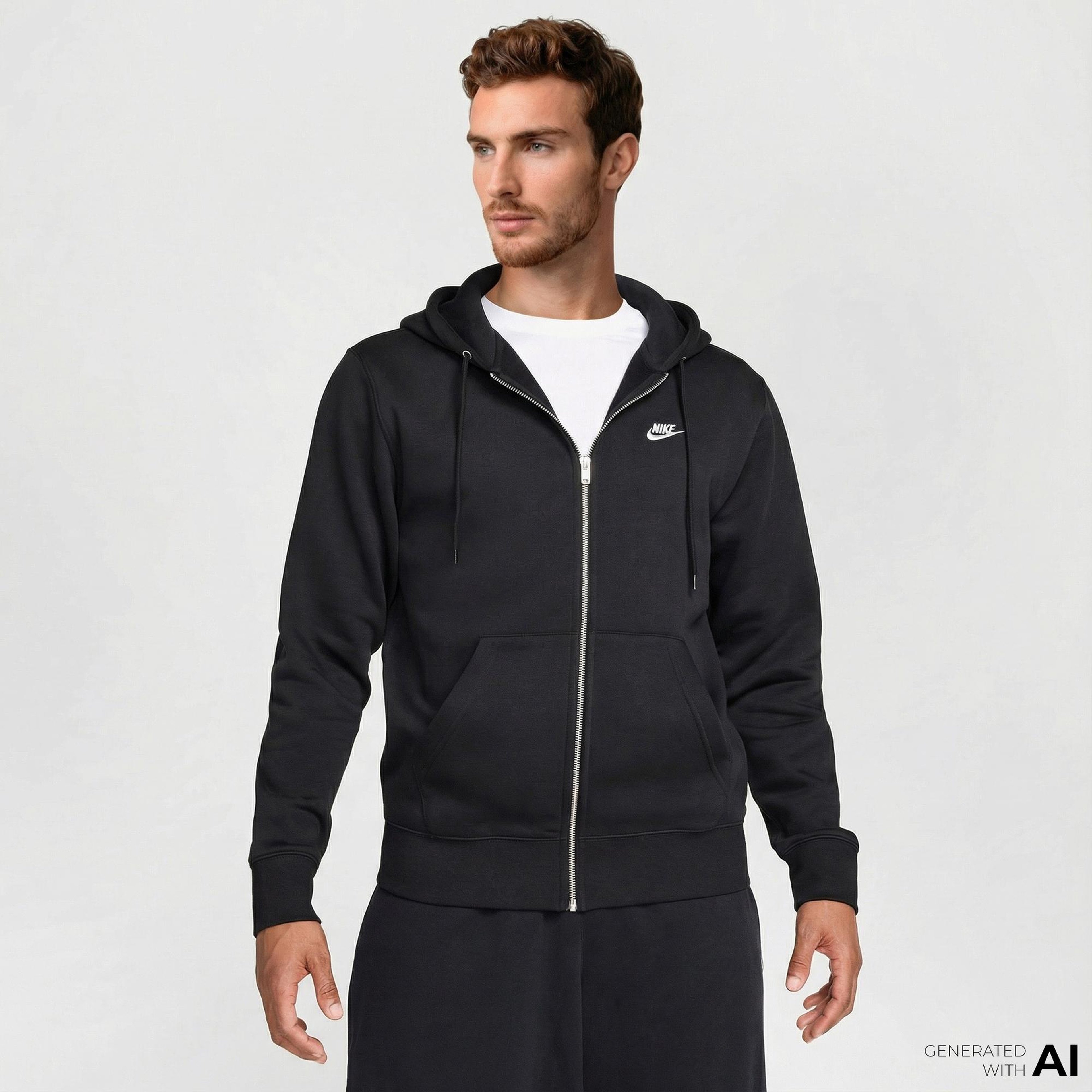Nike Club Erkek Siyah Kapüşonlu Hoodie