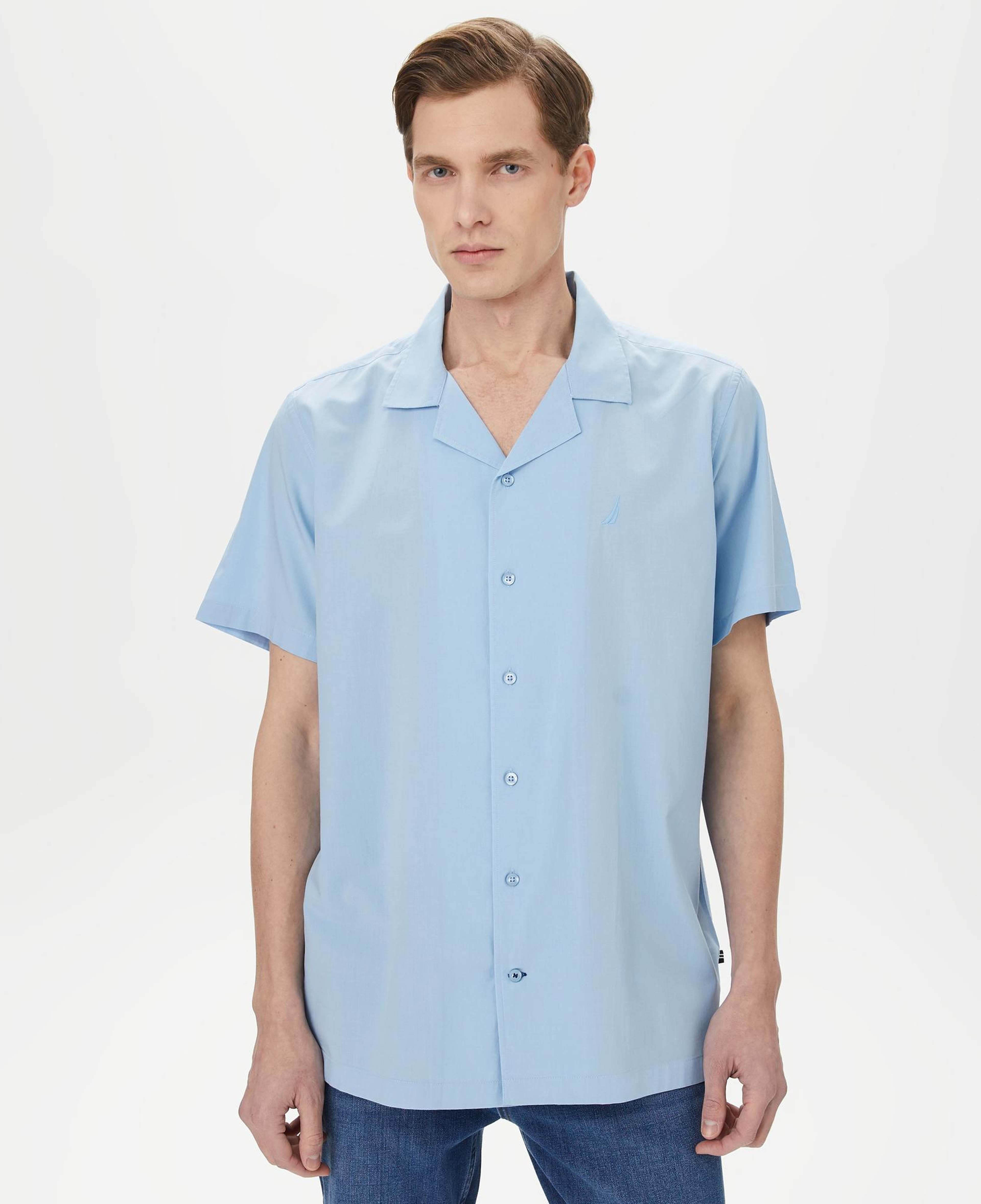 Nautica Erkek Mavi Classic Fit Kısa Kollu Modal Karışımlı Gömlek