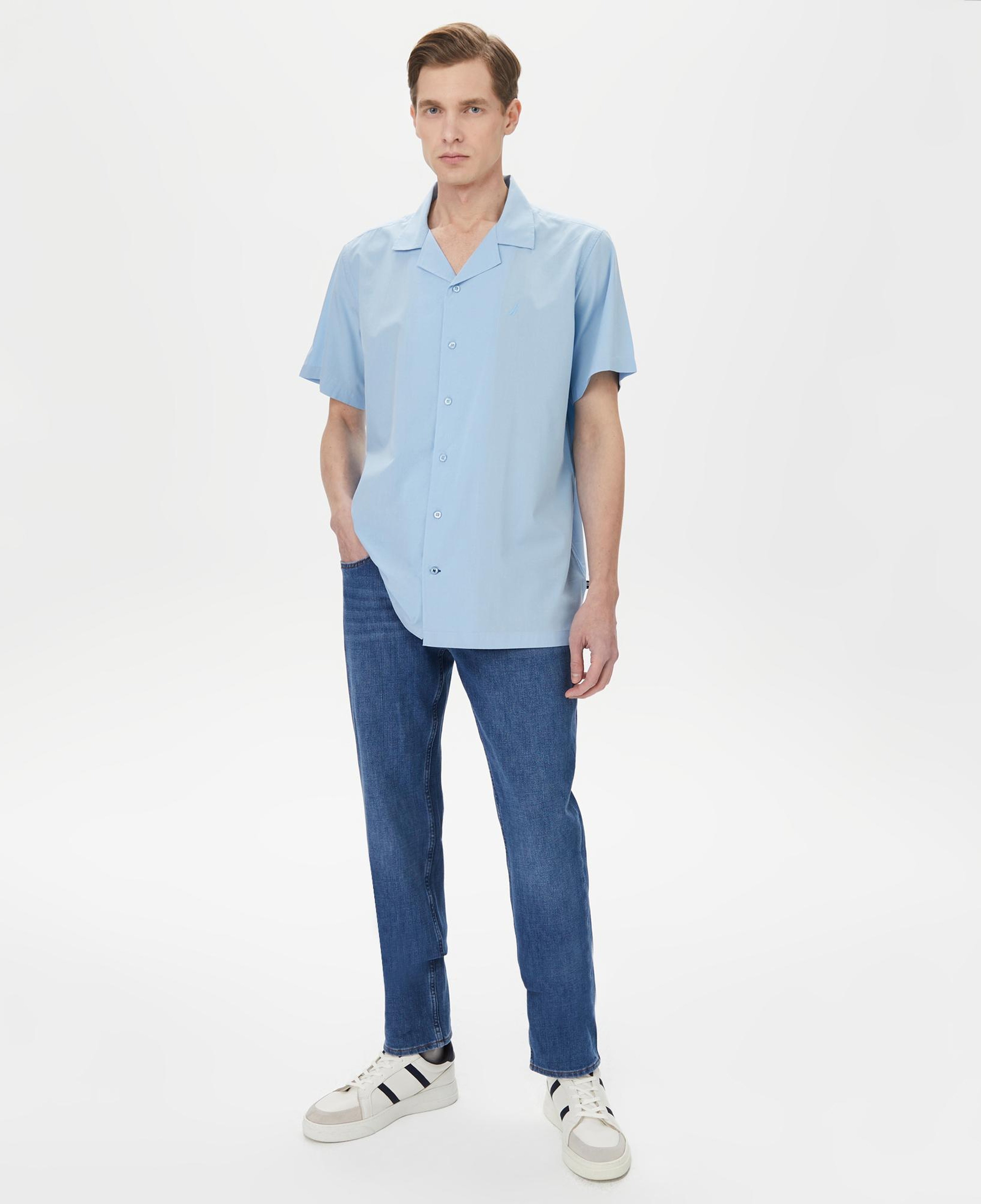 Nautica Erkek Mavi Classic Fit Kısa Kollu Modal Karışımlı Gömlek