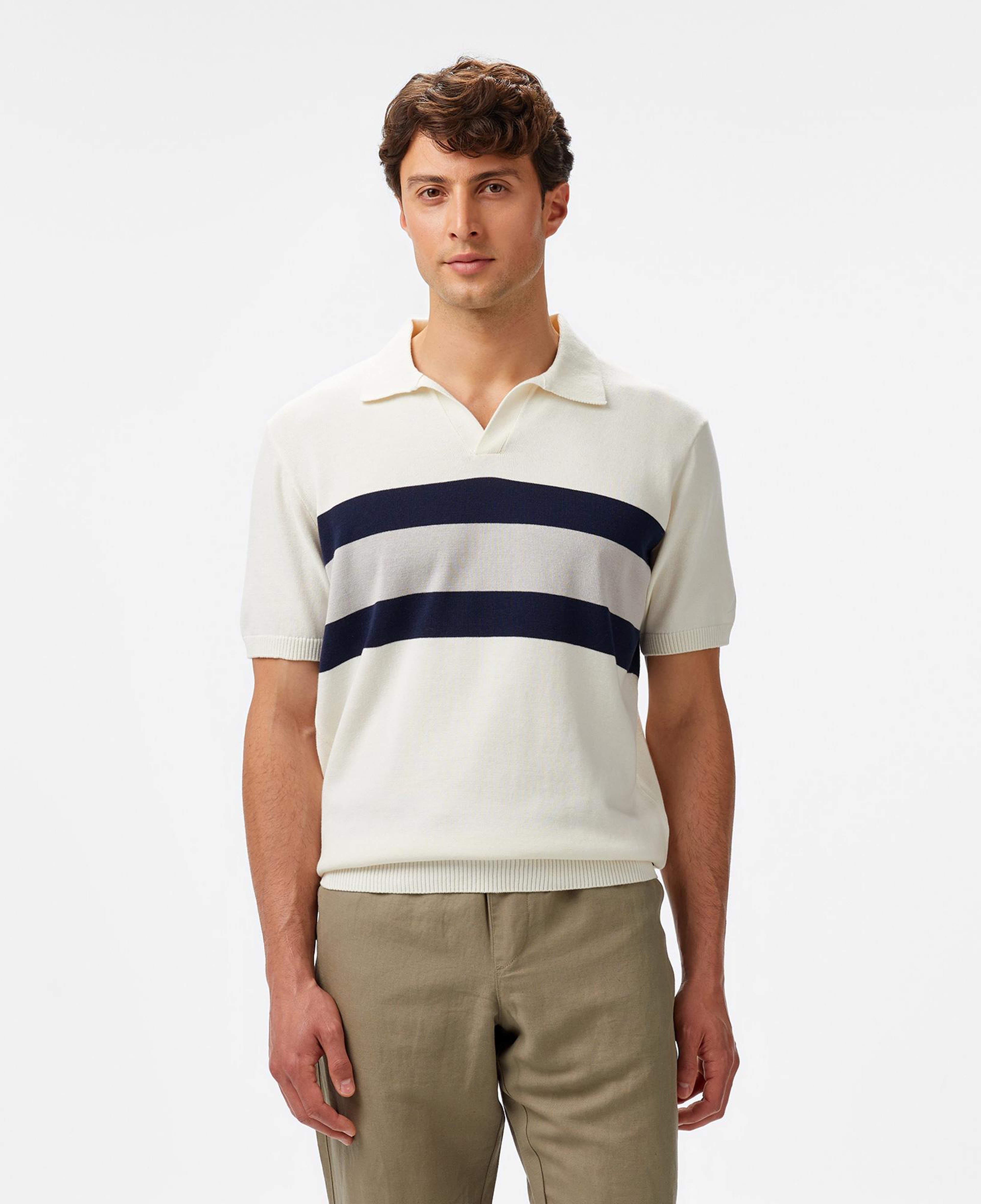 Nautica Erkek Krem Classic Fit Kısa Kollu Çizgili Triko