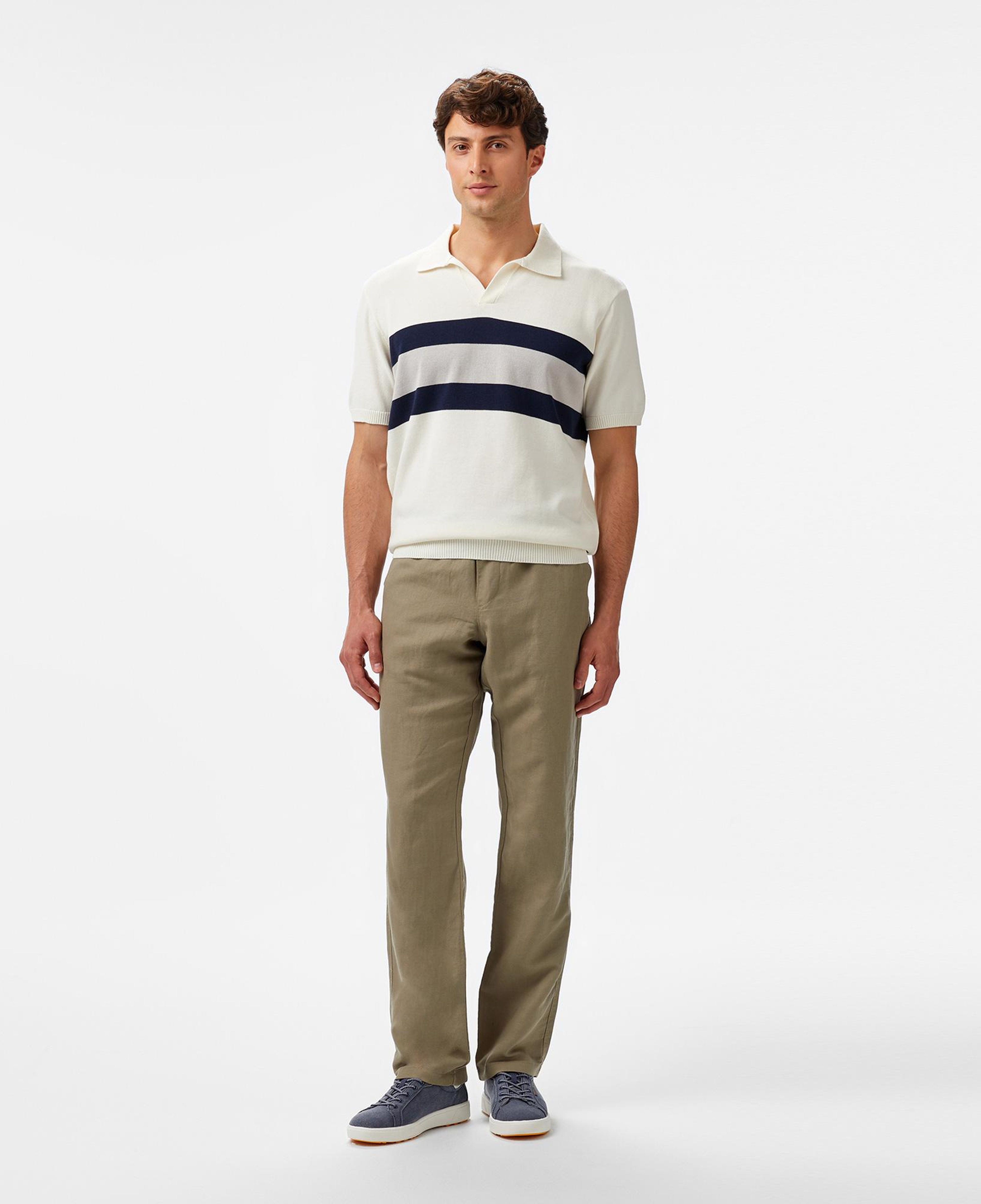 Nautica Erkek Krem Classic Fit Kısa Kollu Çizgili Triko