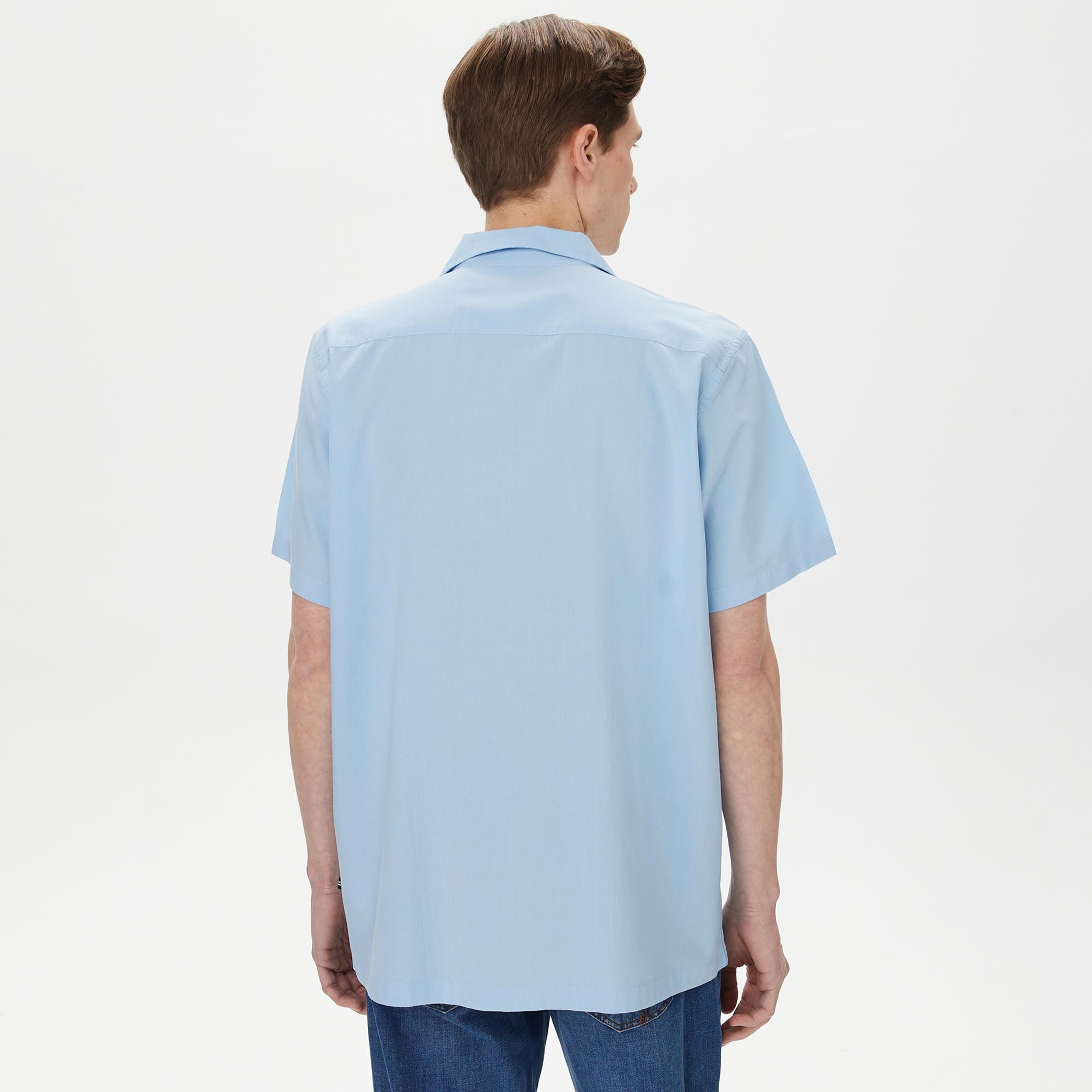 Nautica Erkek Mavi Classic Fit Kısa Kollu Modal Karışımlı Gömlek