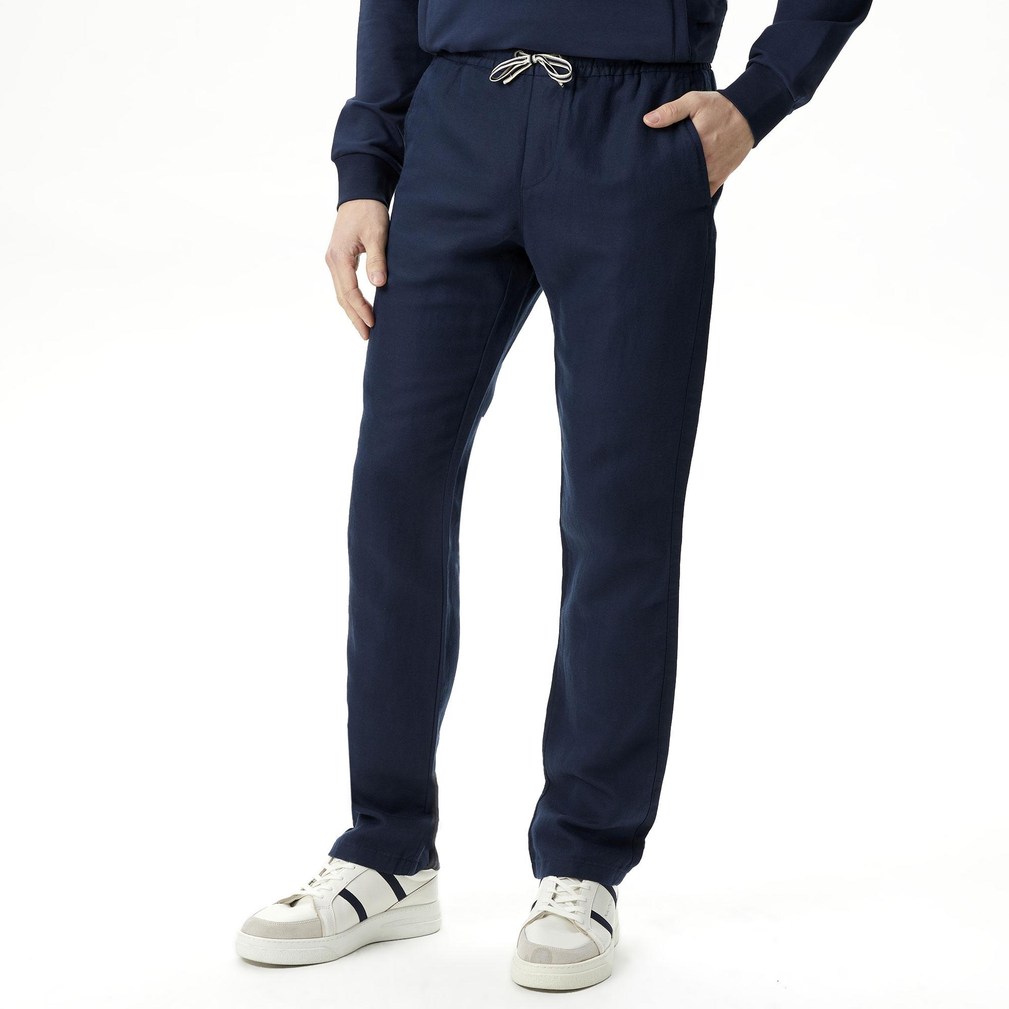 Nautica Erkek Lacivert Classic Fit Keten Karışımlı Pantolon
