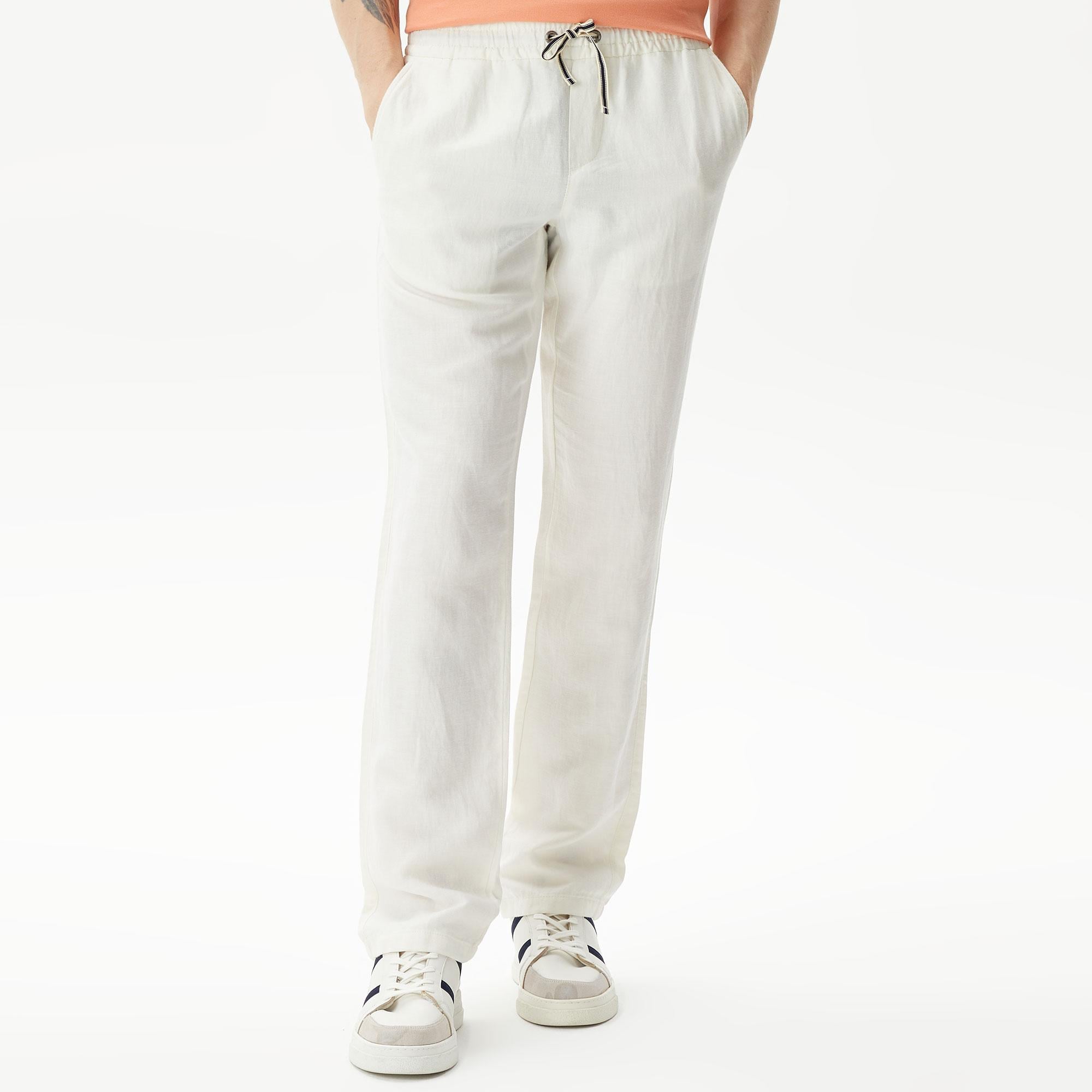 Nautica Erkek Beyaz Classic Fit Keten Karışımlı Pantolon